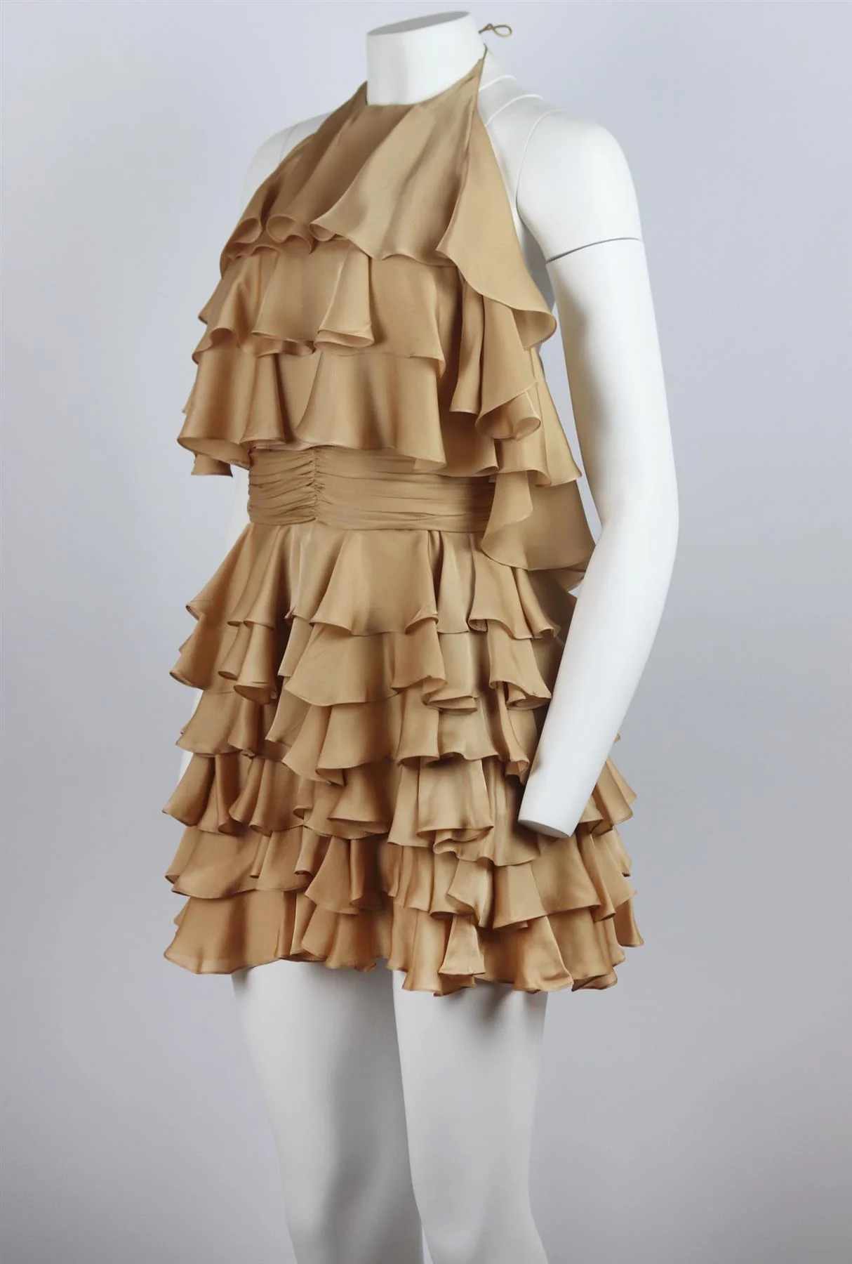 BALMAIN TIERED RUFFLED SILK HALTERNECK MINI DRESS FR 36 UK 8 - Image 3