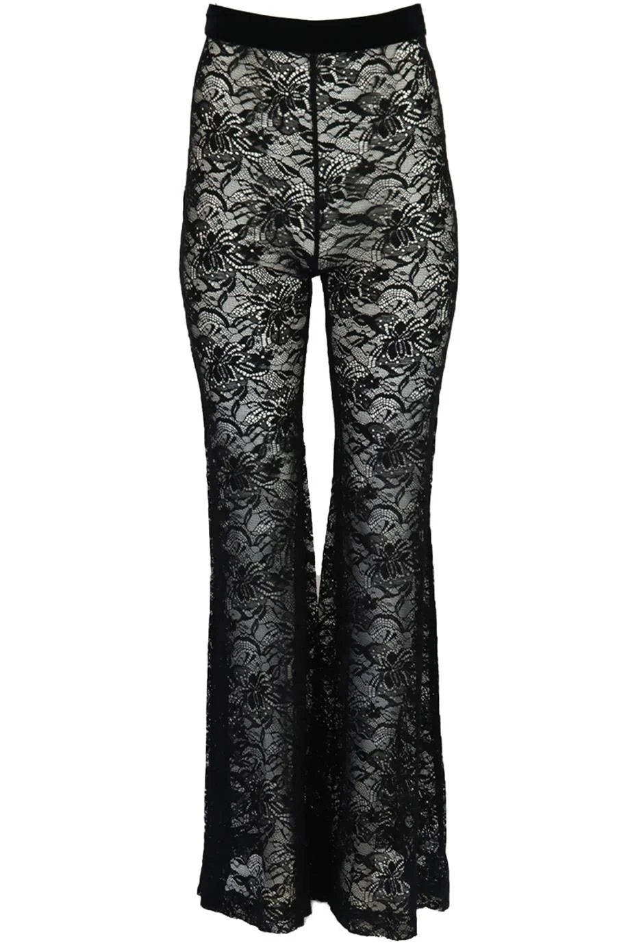 BALMAIN VELVET TRIMMED LACE FLARED PANTS FR 36 UK 8