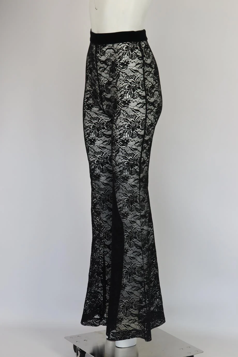 BALMAIN VELVET TRIMMED LACE FLARED PANTS FR 36 UK 8 - Image 3