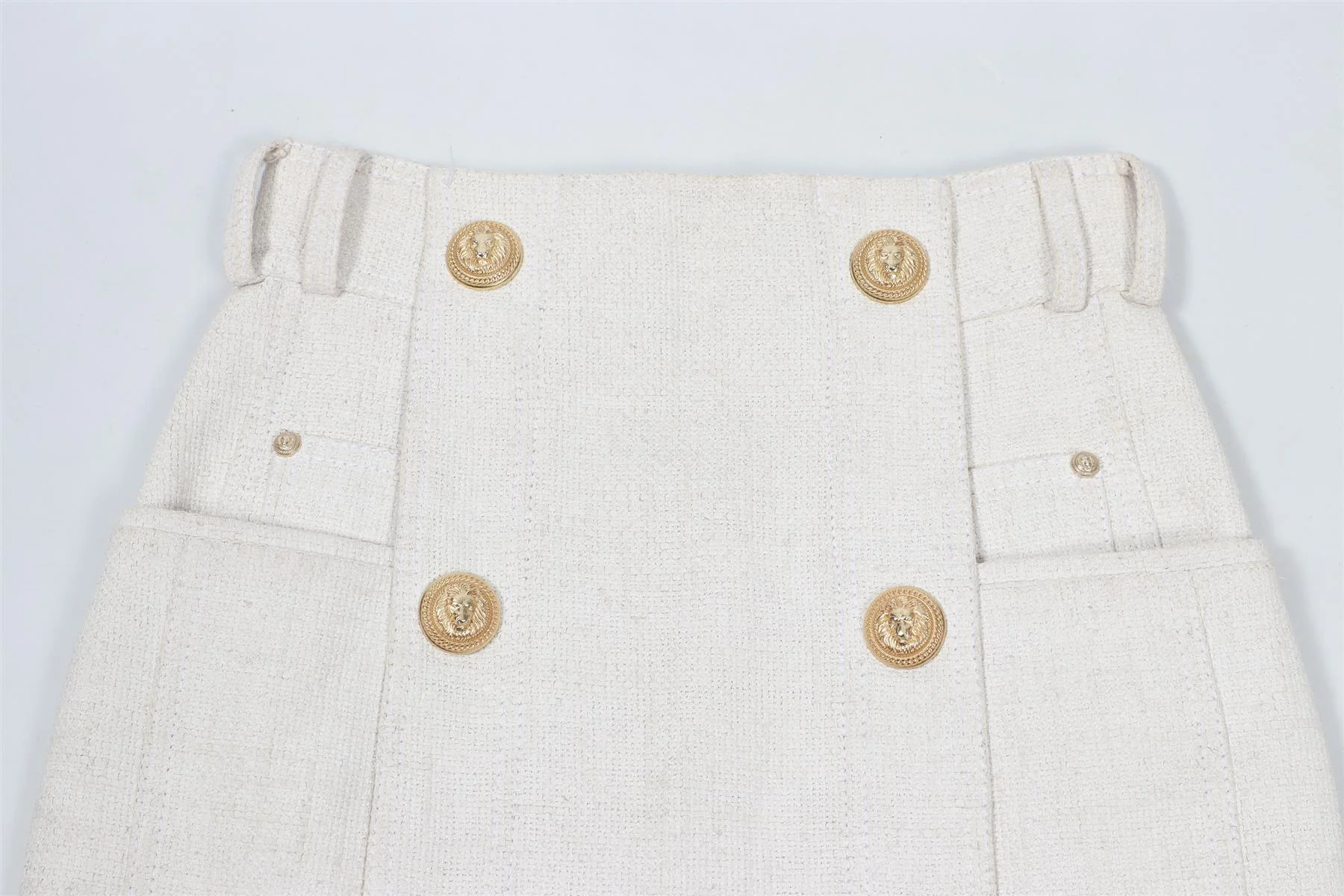 BALMAIN WHITE LINEN BLEND MINI SKIRT FR 36 UK 8 - Image 3