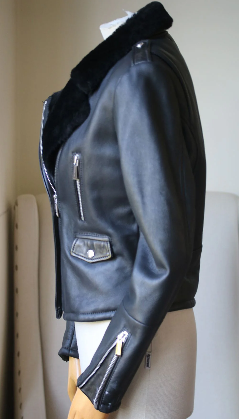 BARBARA BUI SHEARLING LAMBSKIN JACKET FR 40 UK 12 - Image 4