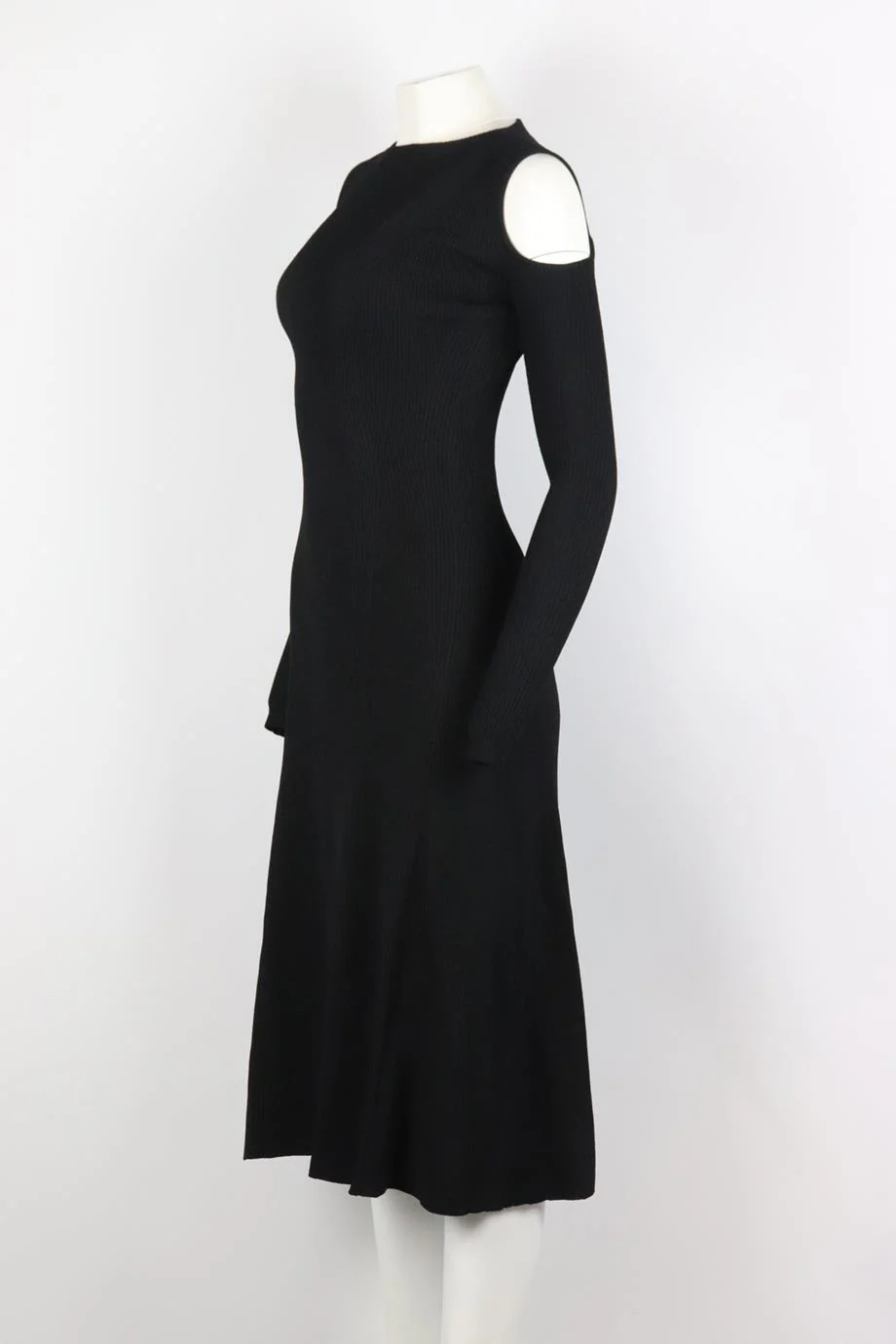 BARBARA CASASOLA COLD SHOULDER RIBBED STRETCH KNIT MIDI DRESS IT 44 UK 12 - Image 3