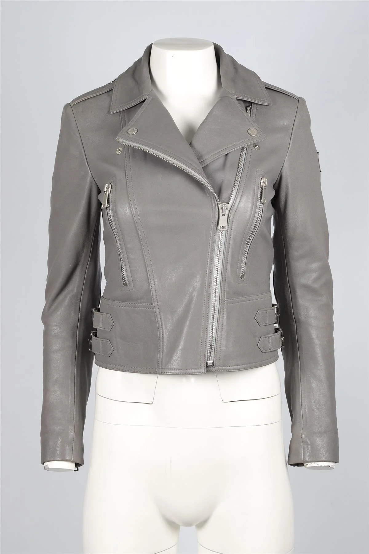 BELSTAFF GREY LEATHER JACKET IT 36 UK 4 - Image 2
