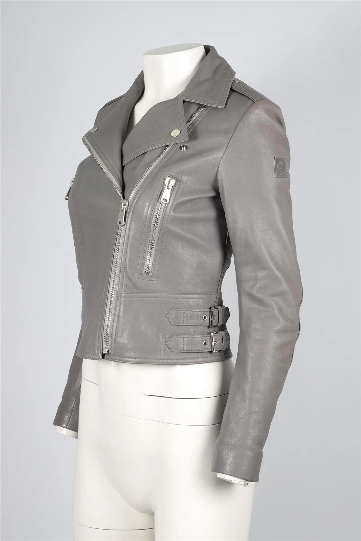 BELSTAFF GREY LEATHER JACKET IT 36 UK 4 - Image 3