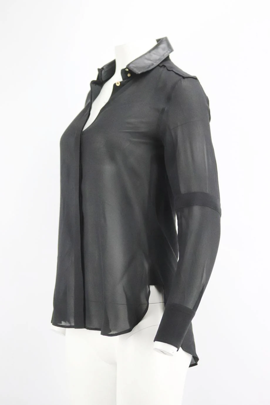 BELSTAFF LEATHER TRIMMED SILK SHIRT IT 38 UK 6 - Image 3