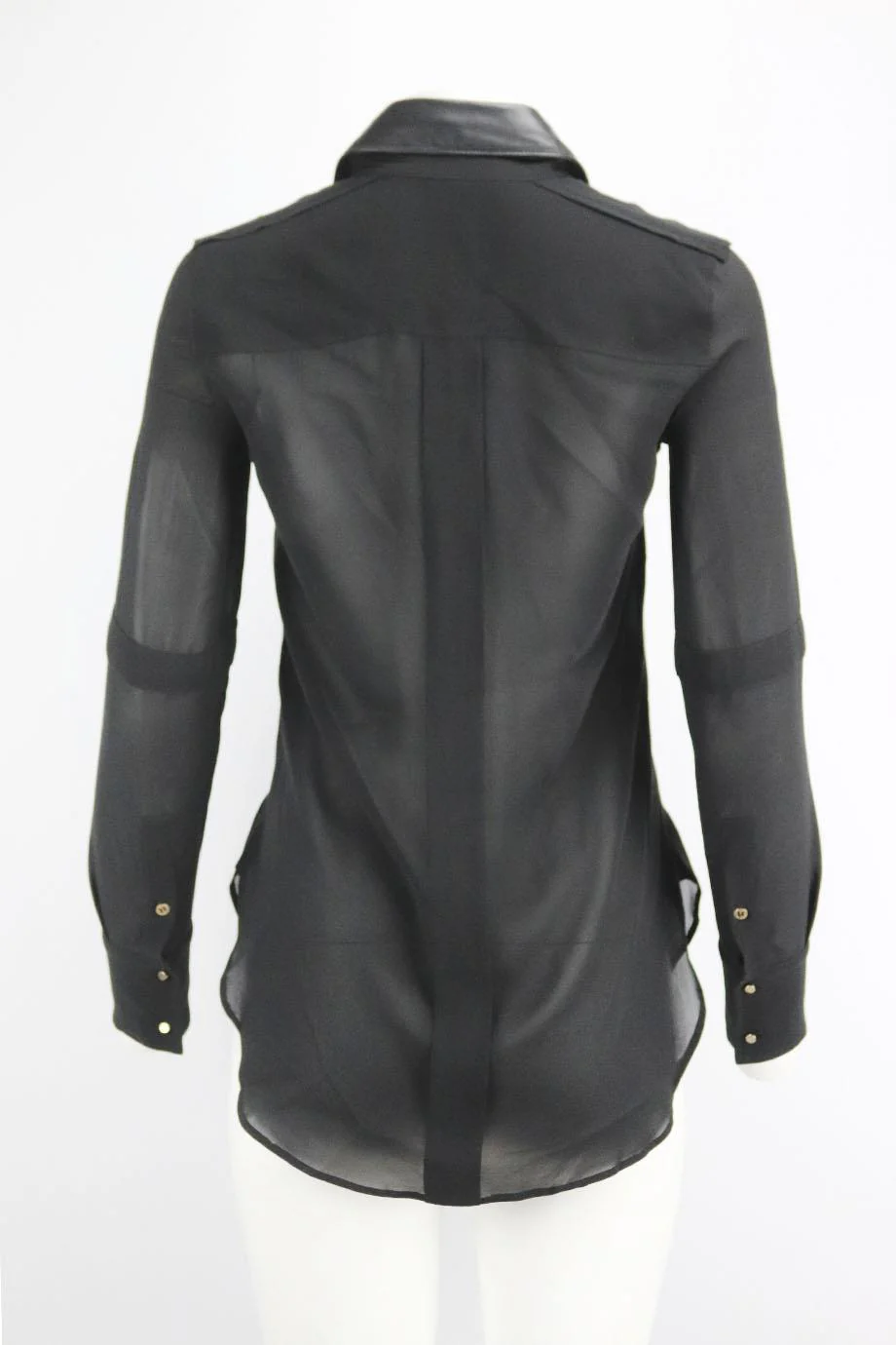 BELSTAFF LEATHER TRIMMED SILK SHIRT IT 38 UK 6 - Image 4