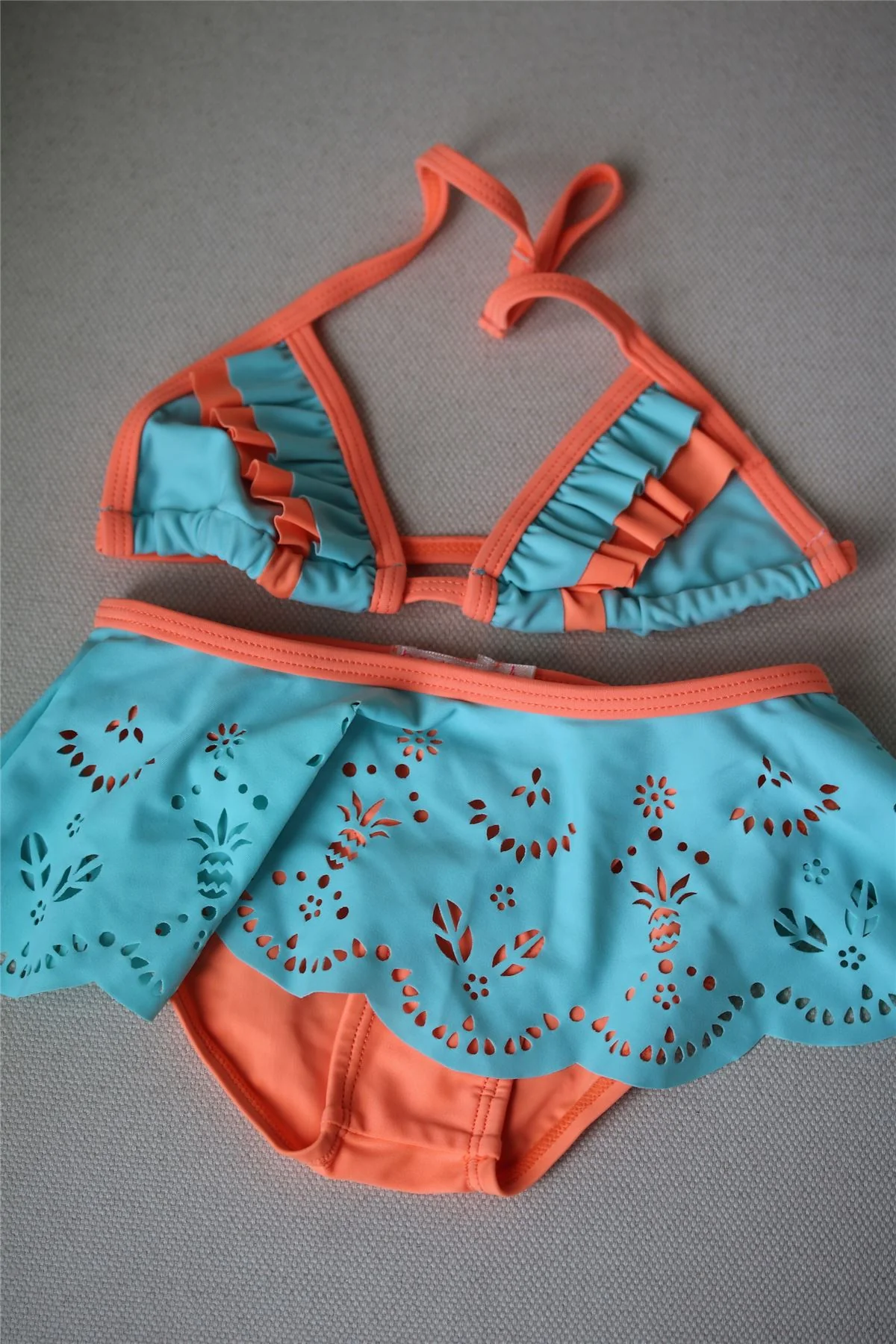 BILLIEBLUSH GIRLS BLUE & NEON ORANGE BIKINI 4 YEARS - Image 2