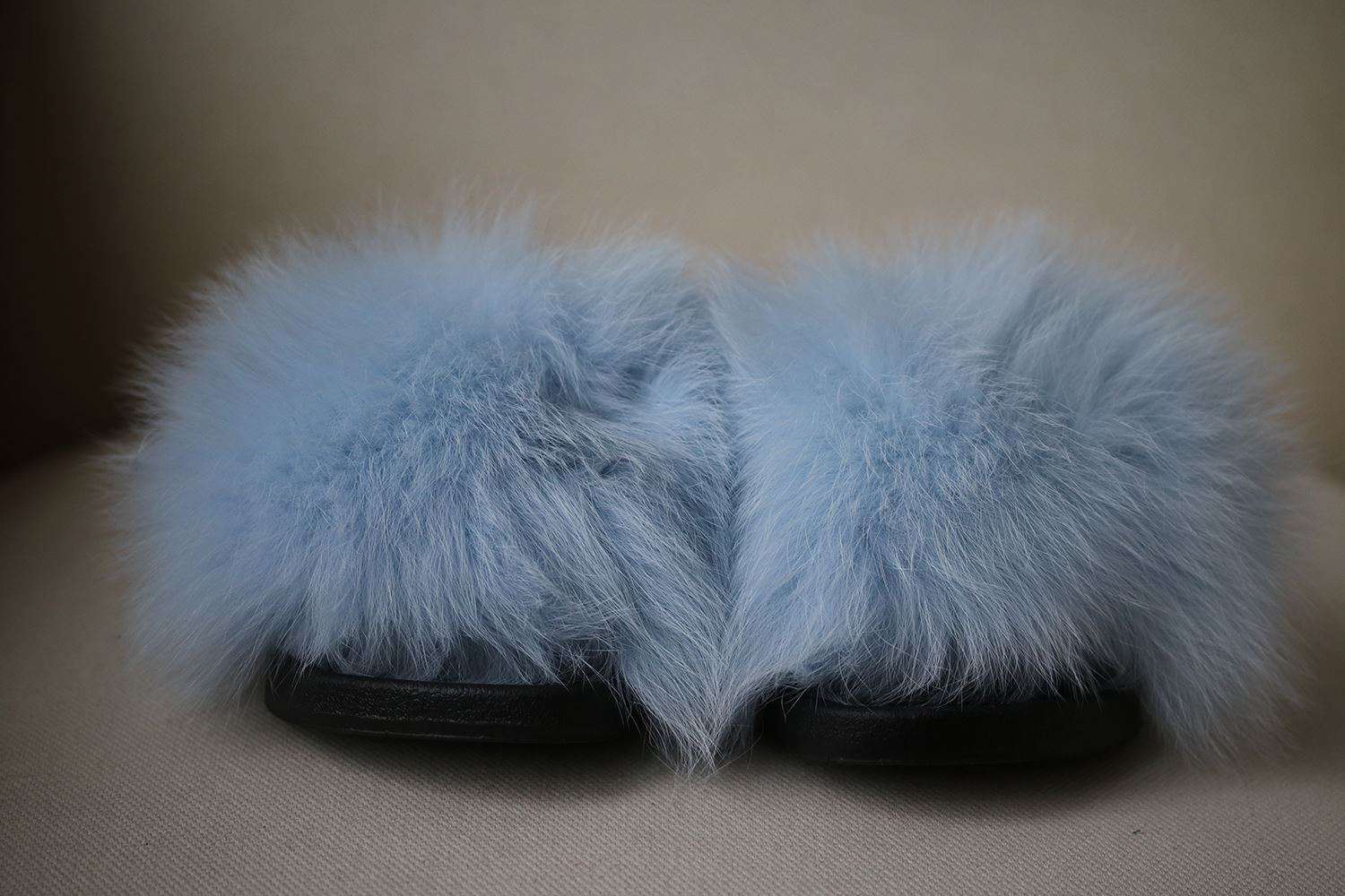 BLUE FOX FUR SLIDES SANDALS EU 38 UK 5 US 8 - Image 2