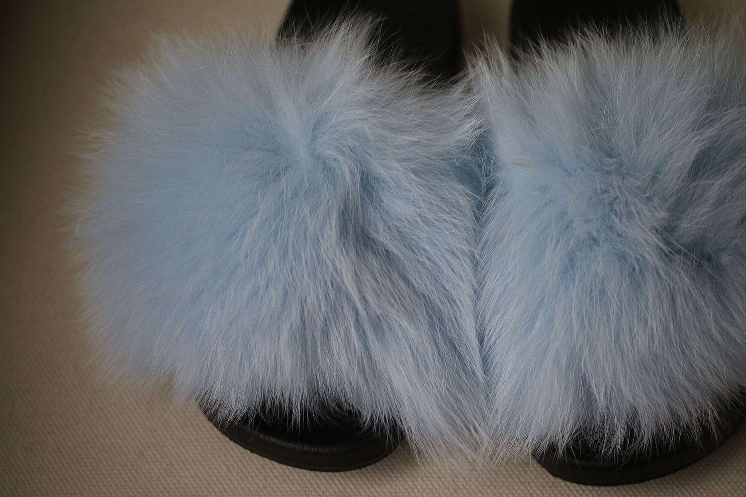 BLUE FOX FUR SLIDES SANDALS EU 38 UK 5 US 8 - Image 3