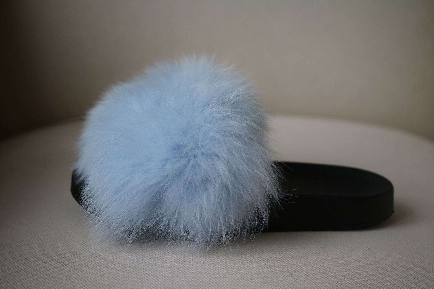 BLUE FOX FUR SLIDES SANDALS EU 38 UK 5 US 8 - Image 4