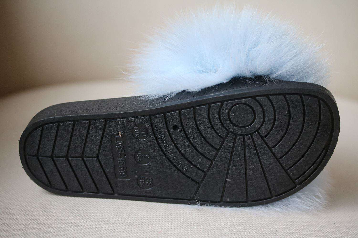 BLUE FOX FUR SLIDES SANDALS EU 38 UK 5 US 8 - Image 5