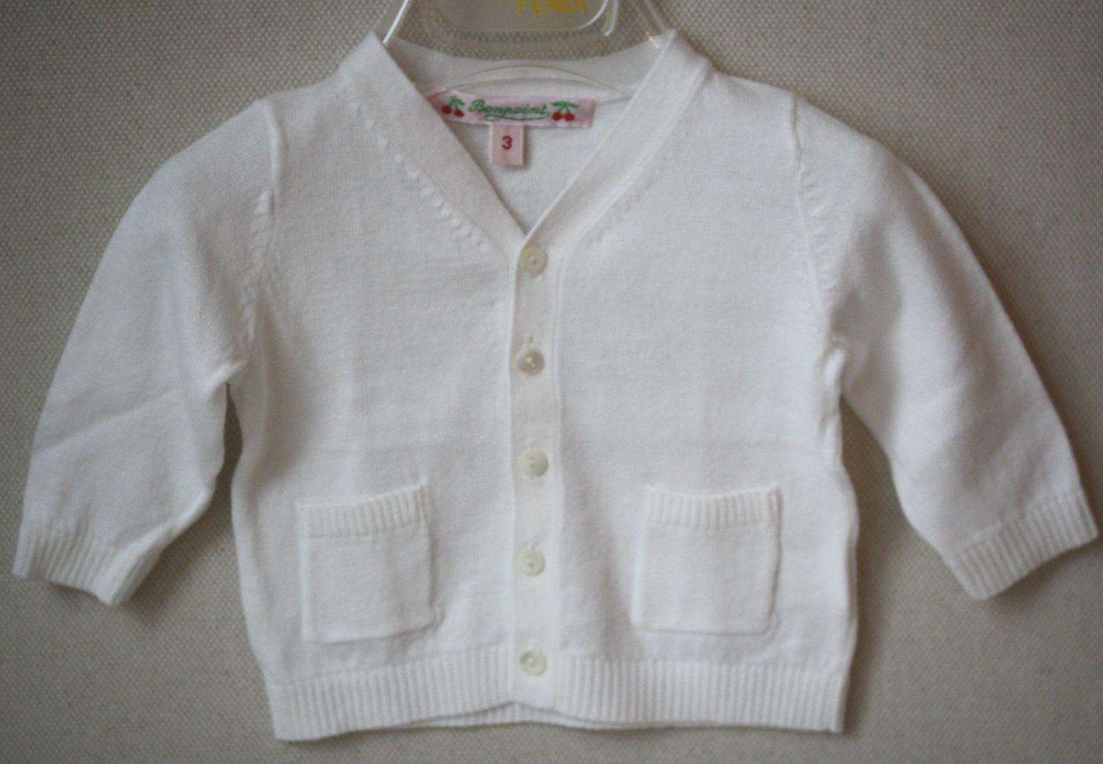 BONPOINT BABY CREAM COTTON CARDIGAN 3 MONTHS