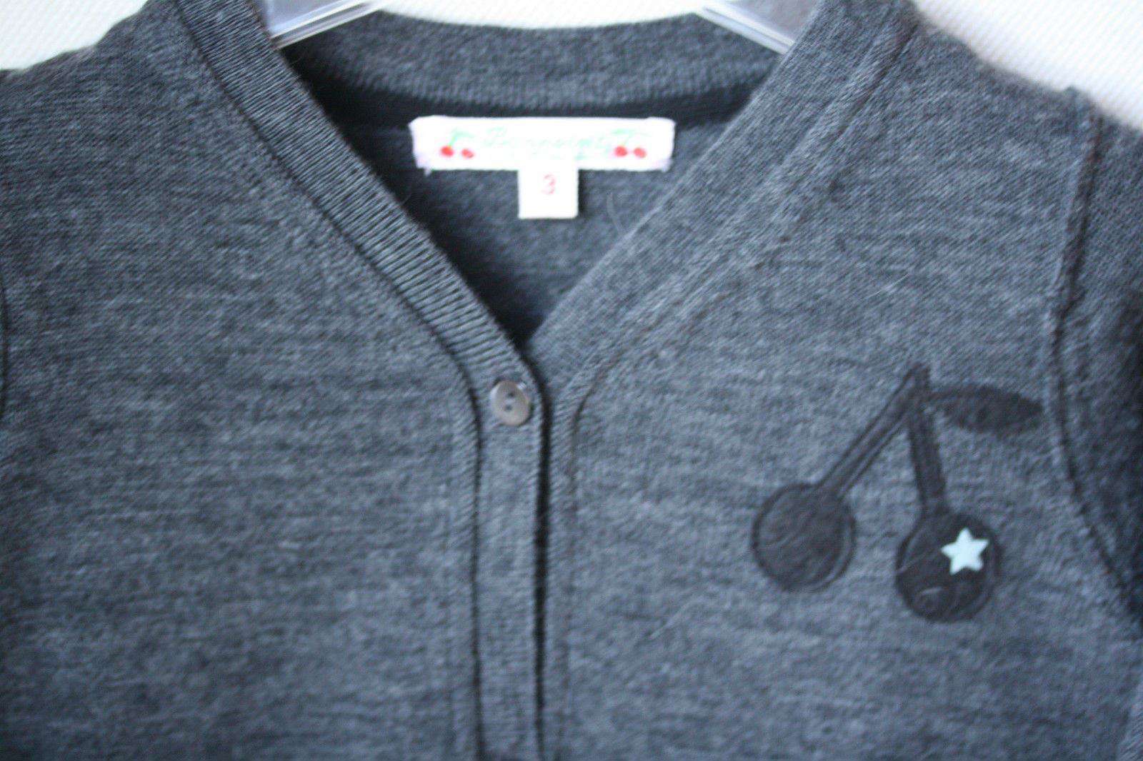 BONPOINT BABY GREY CHERRY WOOL CARDIGAN 3 YEARS - Image 6