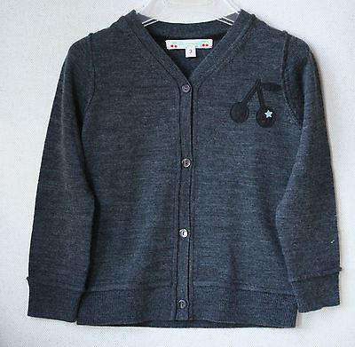 BONPOINT BABY GREY WOOL CHERRY MOTIF CARDIGAN 3 YEARS - Image 2