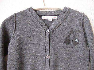 BONPOINT BABY GREY WOOL CHERRY MOTIF CARDIGAN 3 YEARS - Image 8