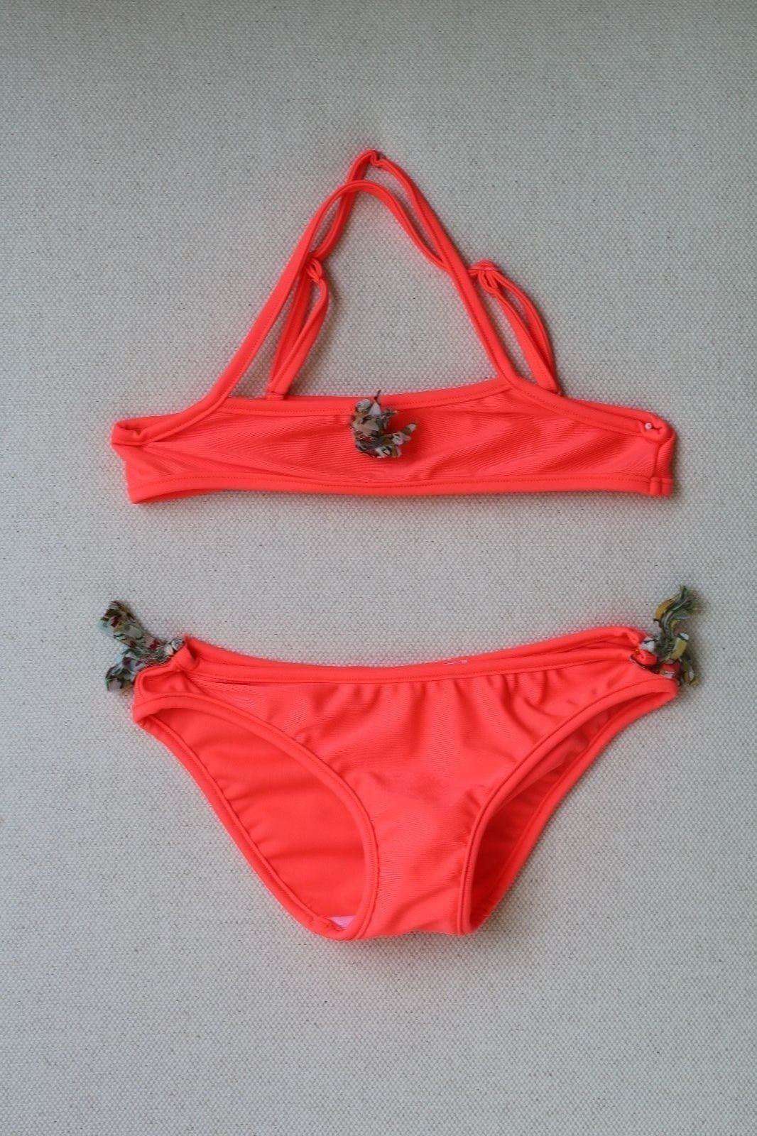 BONPOINT BABY NEON CORAL LIBERTY PRINT BIKINI WITH TASSLES 4 YEARS - Image 2