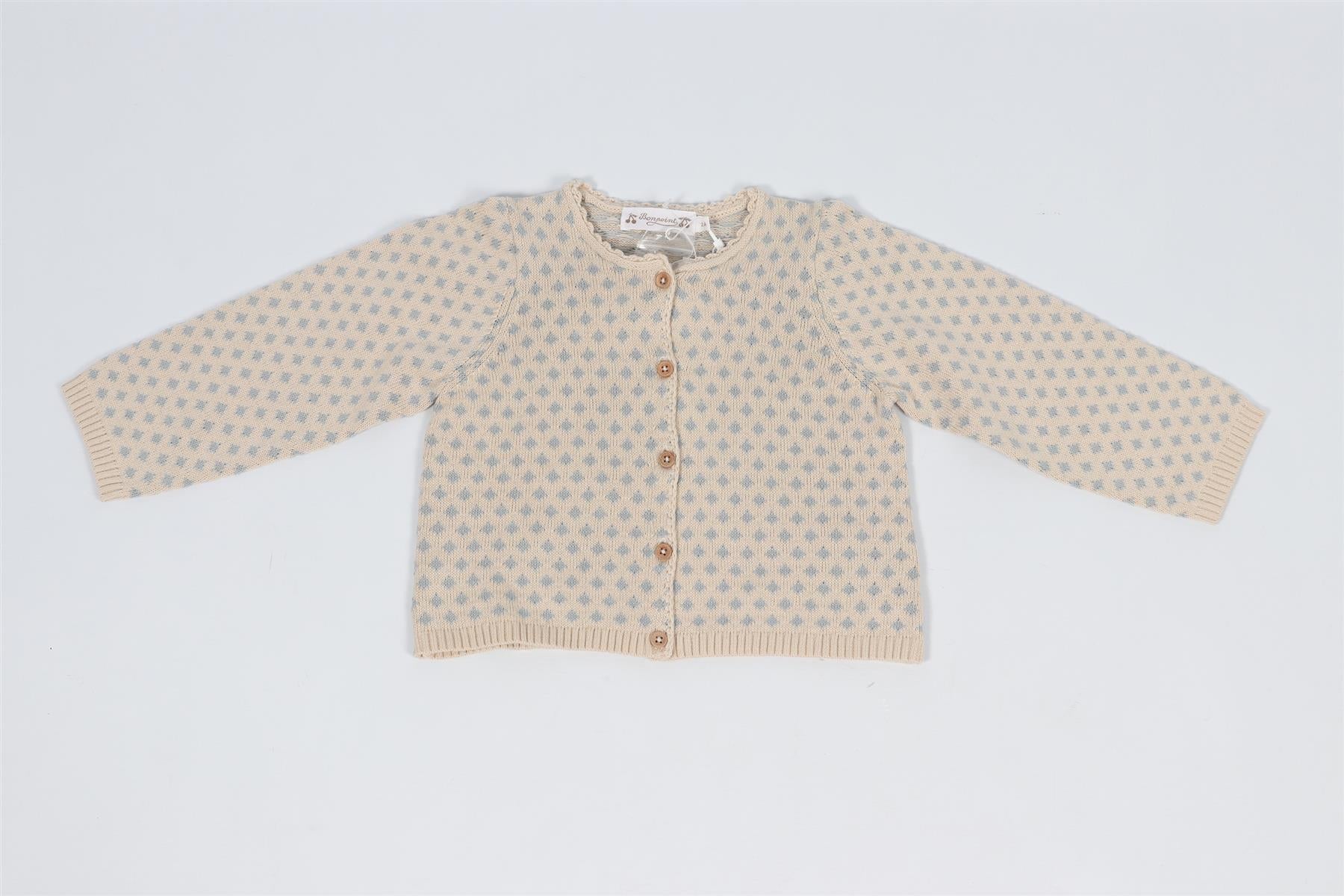 BONPOINT BEIGE AND BLUE KIDS GIRLS COTTON CARDIGAN 2 YEARS - Image 2