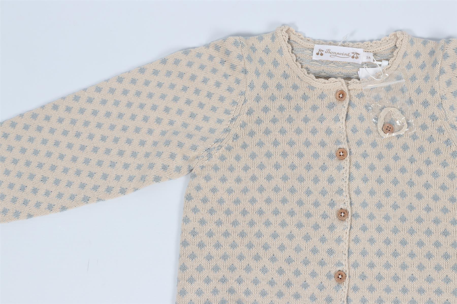 BONPOINT BEIGE AND BLUE KIDS GIRLS COTTON CARDIGAN 2 YEARS - Image 3