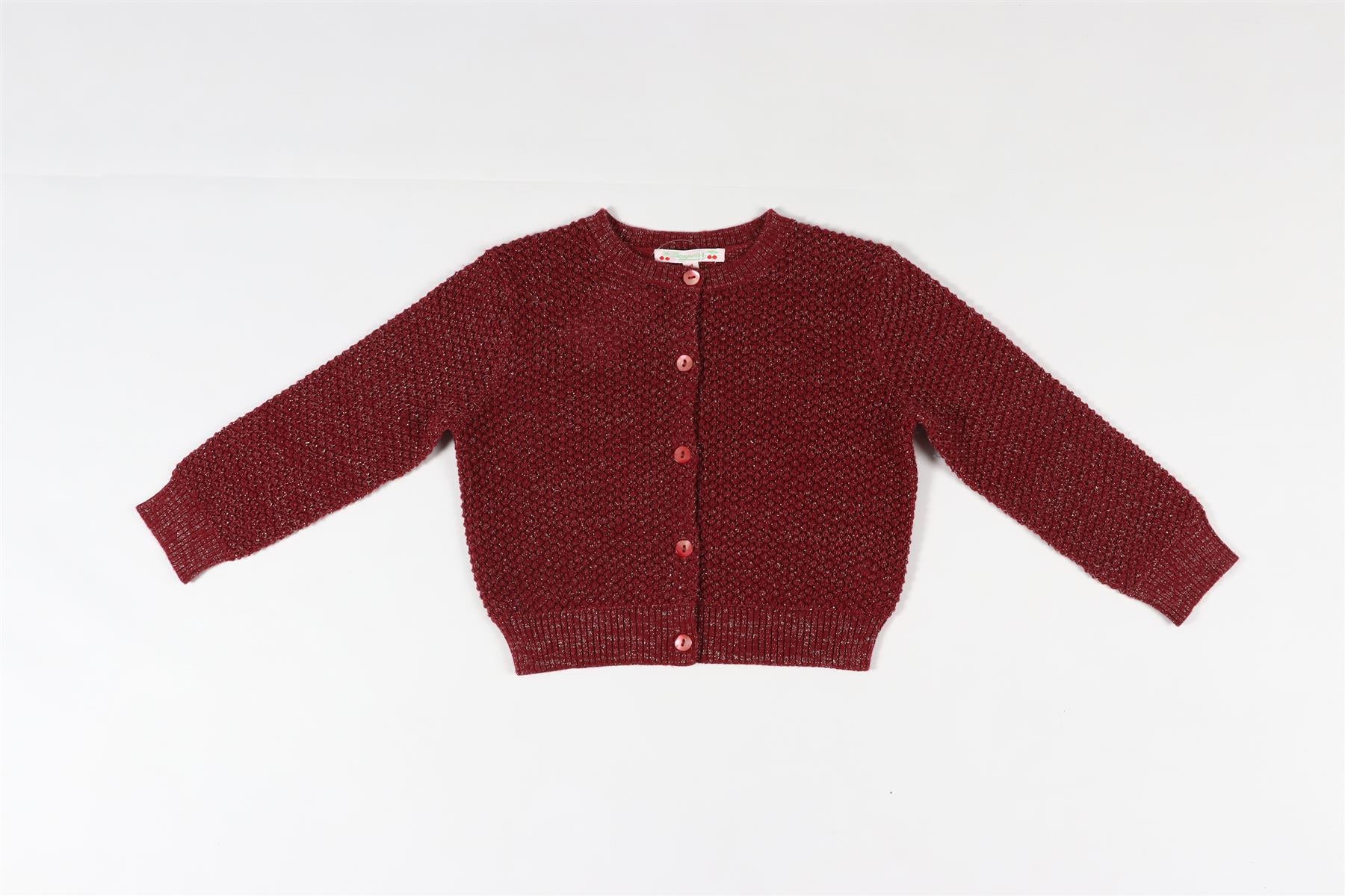 BONPOINT BURGUNDY KIDS GIRLS WOOL CARDIGAN 4 YEARS - Image 2