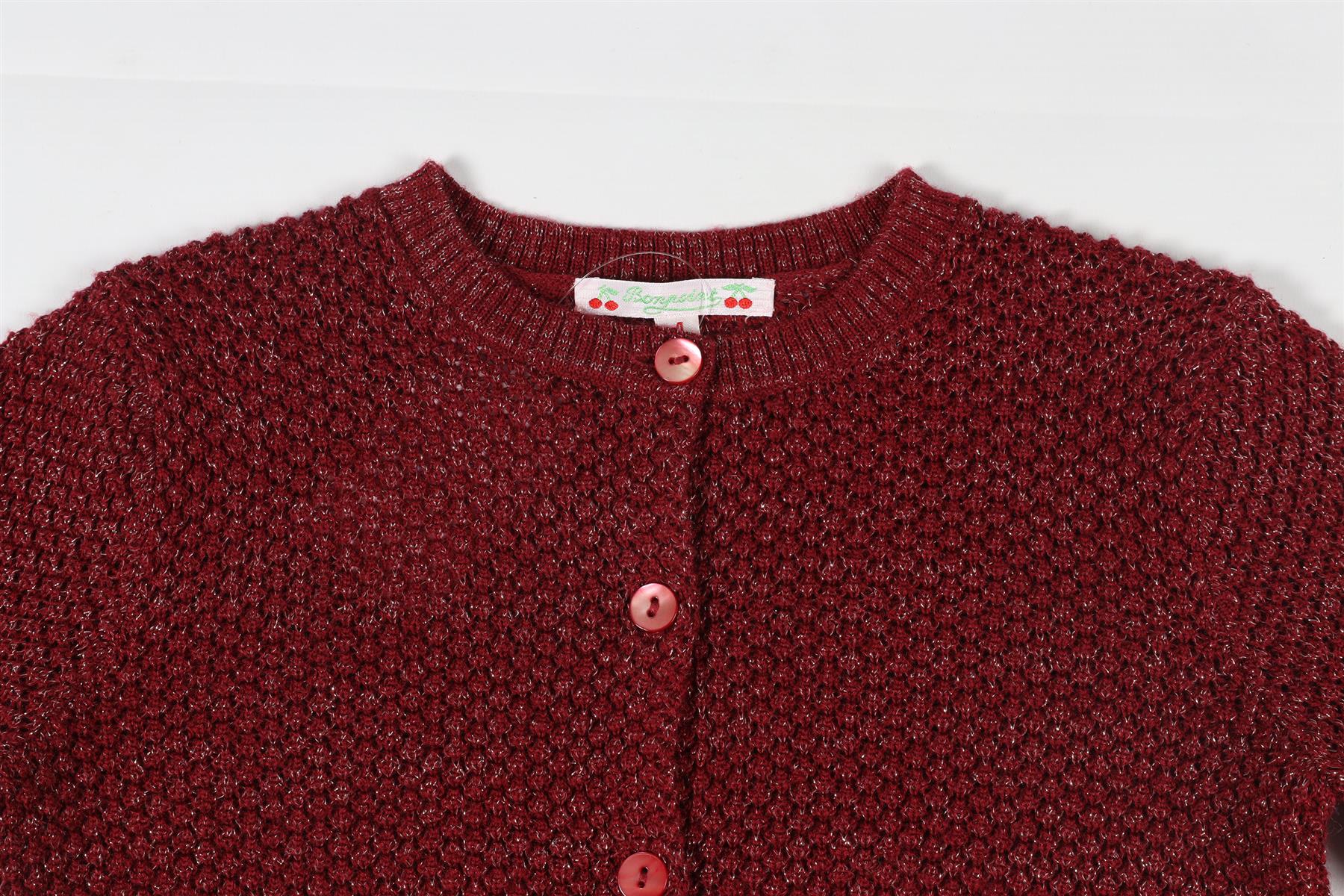 BONPOINT BURGUNDY KIDS GIRLS WOOL CARDIGAN 4 YEARS - Image 3