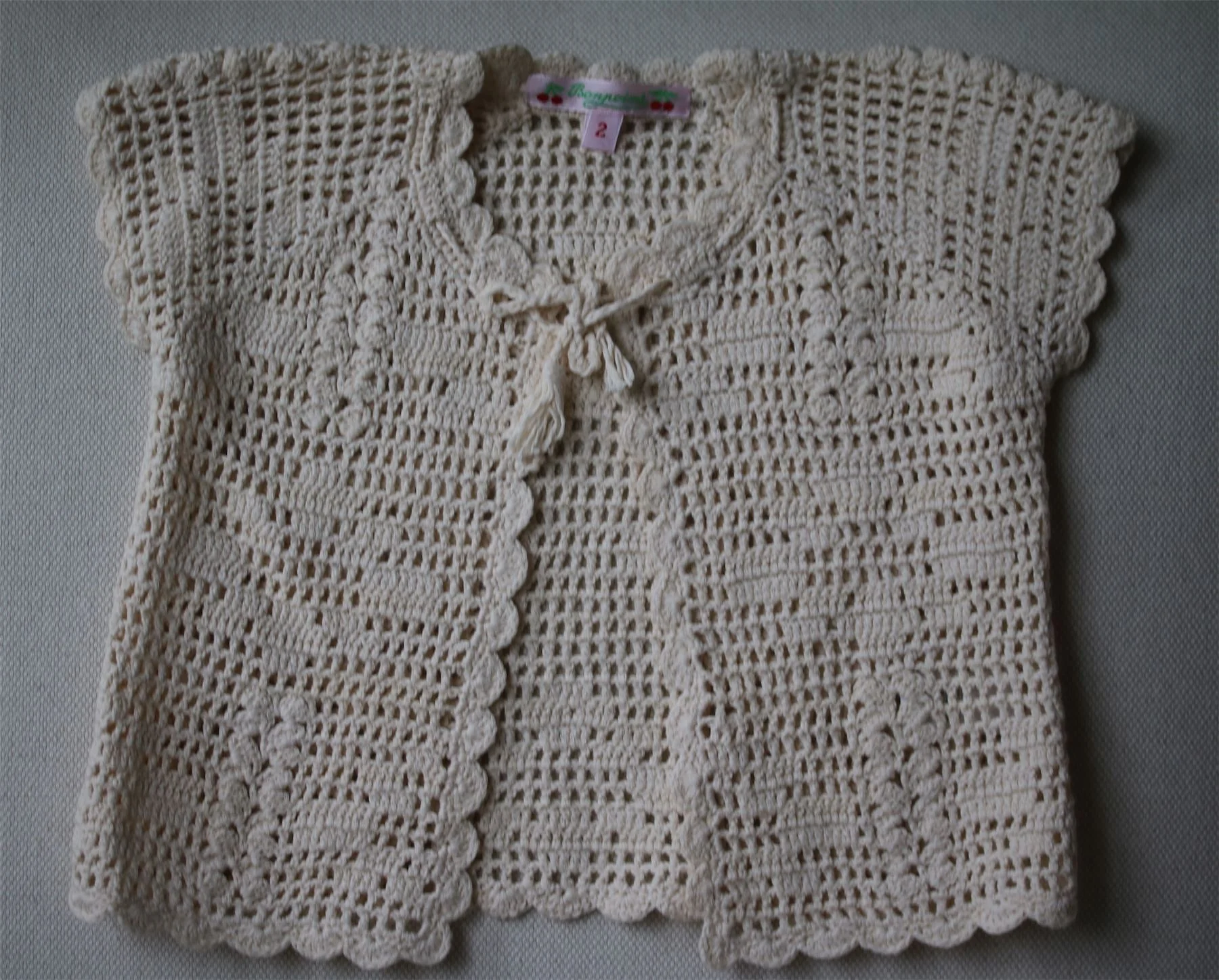 BONPOINT GIRLS CREAM CROCHET SHORT-SLEEVED CARDIGAN 2 YEARS - Image 2