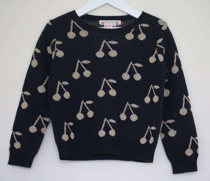 BONPOINT GIRLS NAVY BLUE CHERRY SWEATER 4 YEARS - Image 2