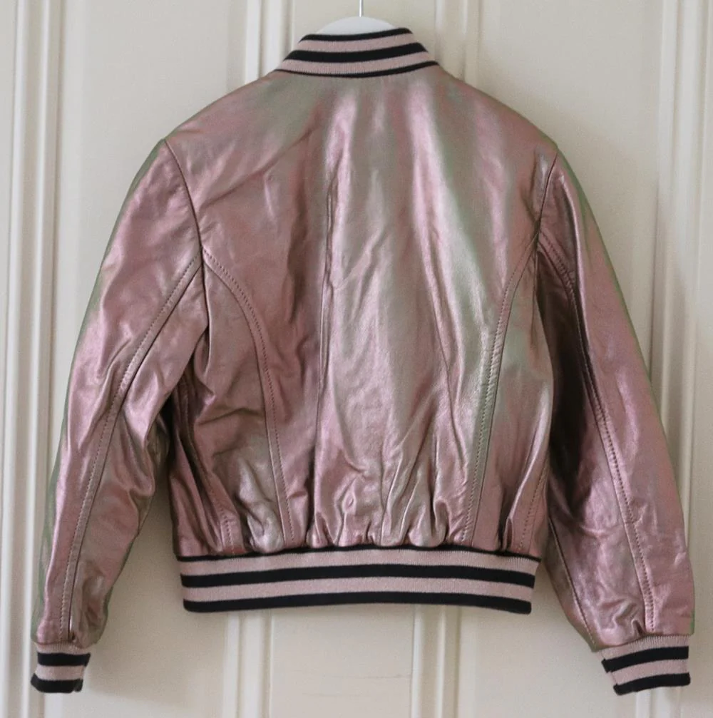 BONPOINT KIDS GIRLS METALLIC LEATHER BOMBER JACKET 6 YEARS - Image 3