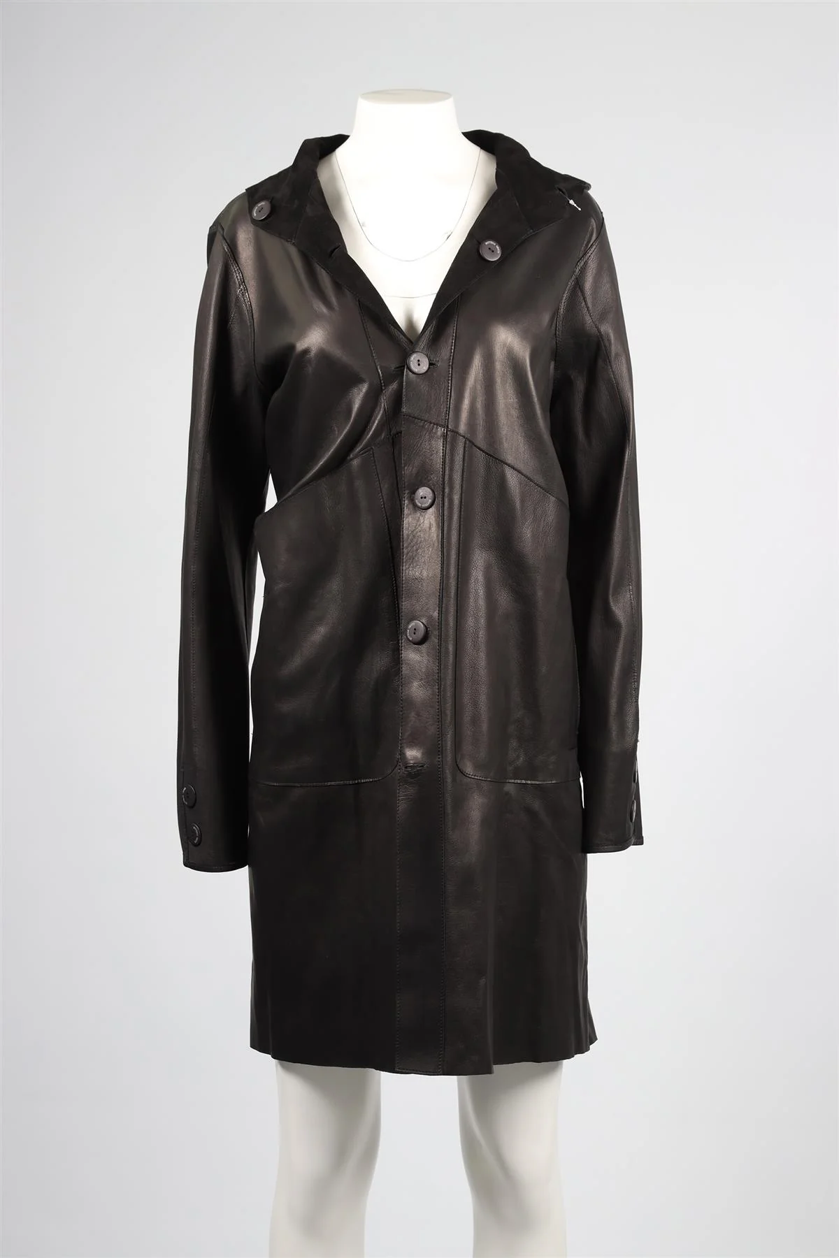 BOTTEGA GIOTTI BLACK LEATHER COAT IT 50 UK 18 - Image 2
