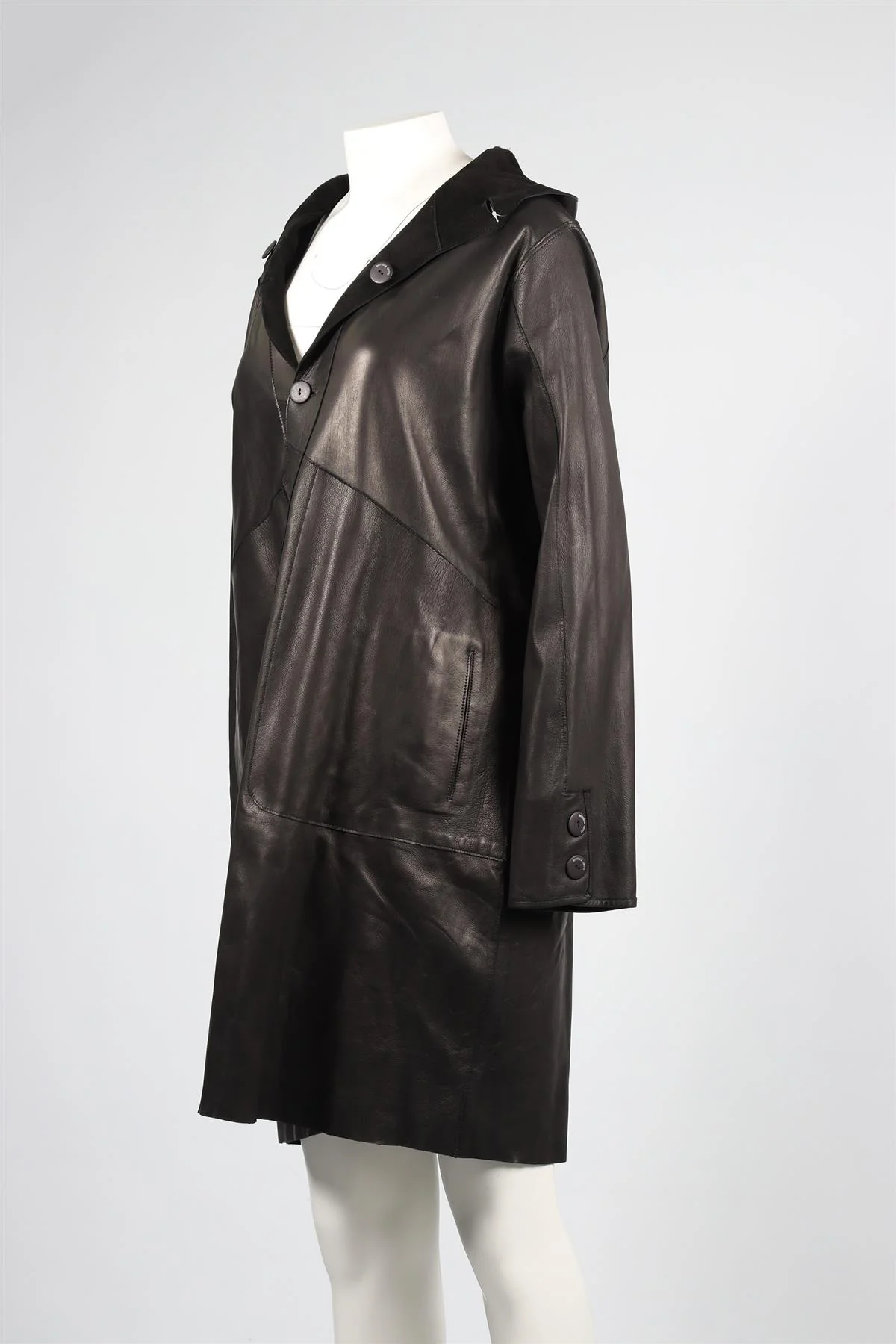 BOTTEGA GIOTTI BLACK LEATHER COAT IT 50 UK 18 - Image 3