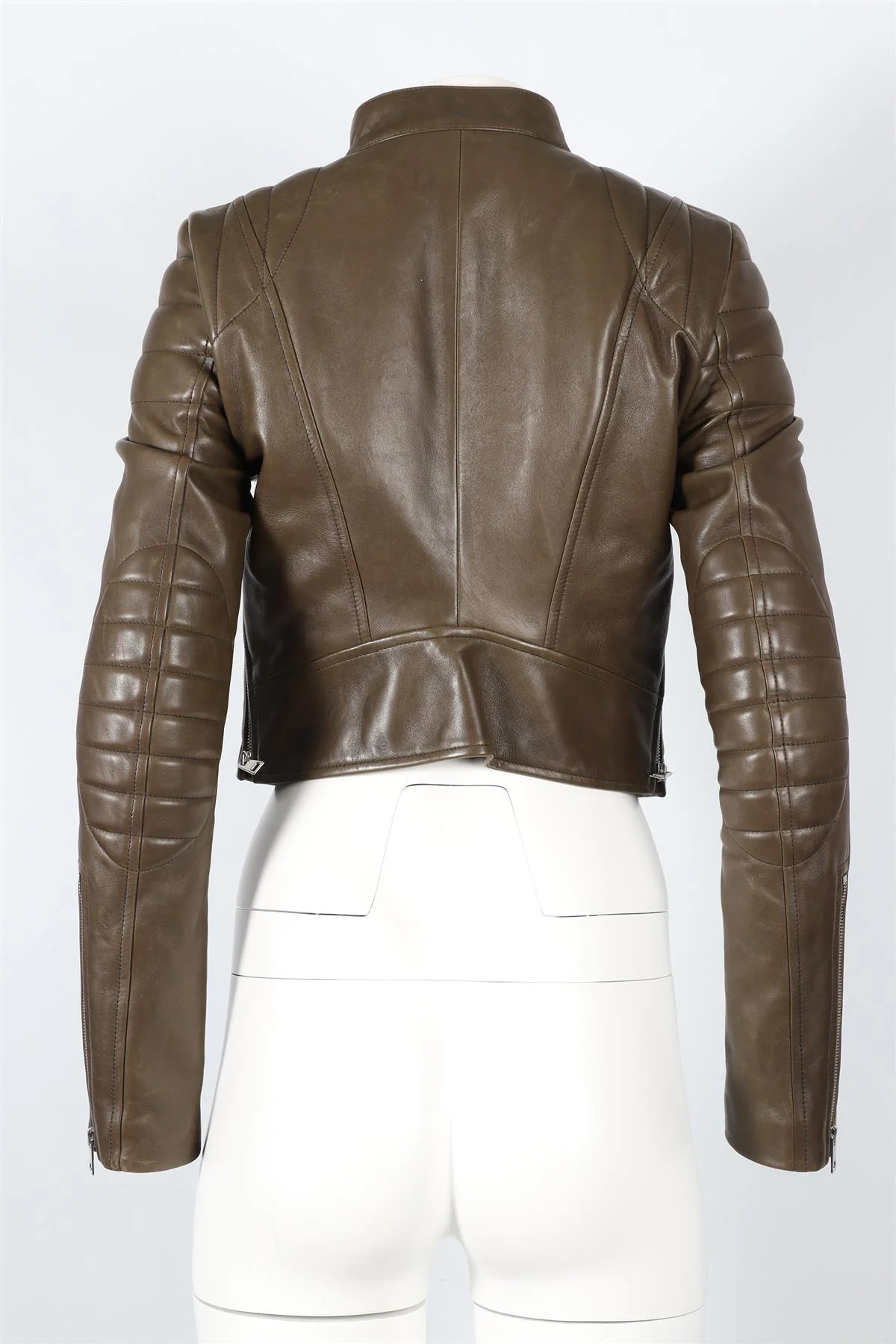 BOTTEGA VENETA 2019 GREEN LEATHER BIKER JACKET IT 40 UK 8 - Image 4