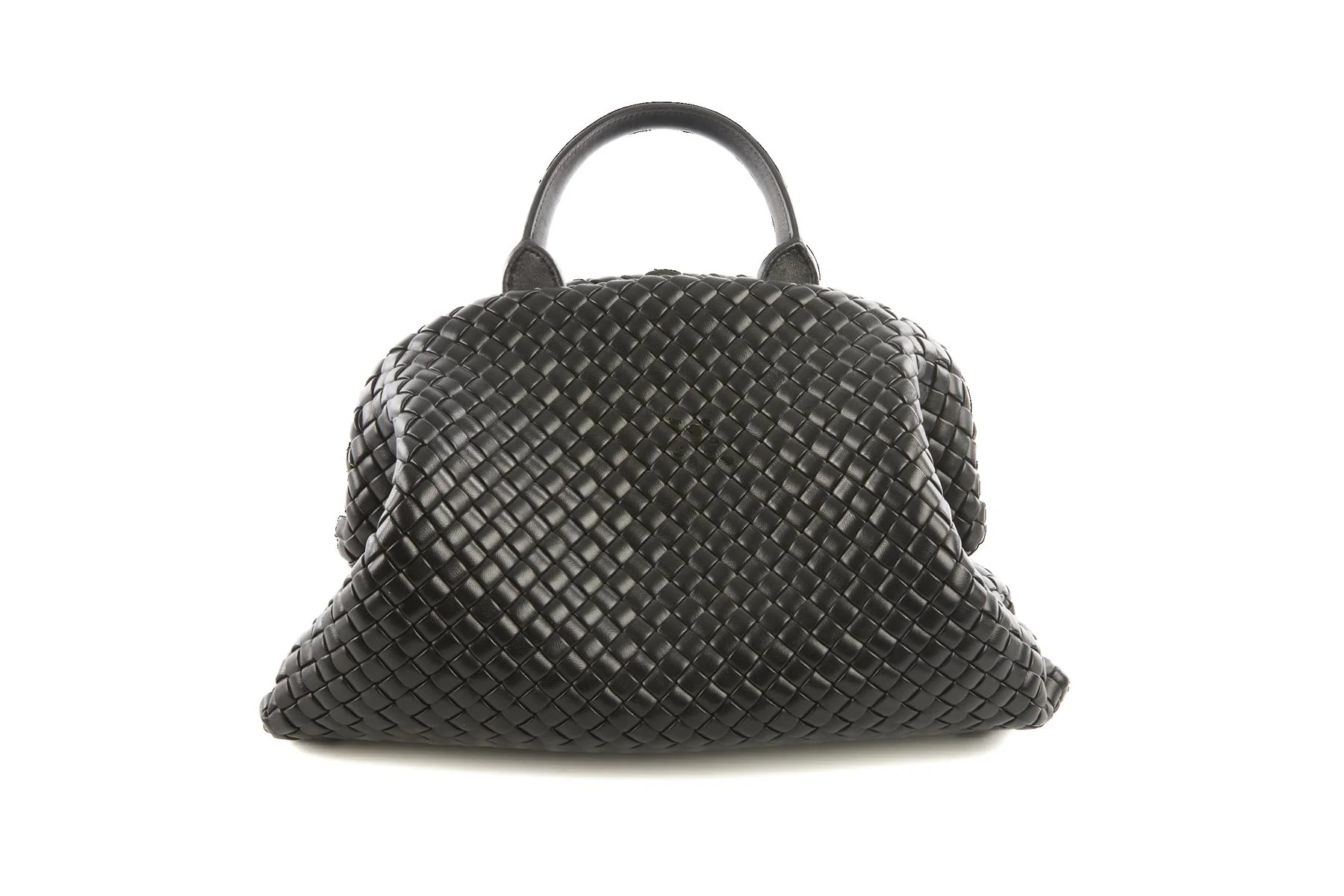 BOTTEGA VENETA BLACK HANDLE MEDIUM INTRECCIATO LEATHER TOTE BAG - Image 2