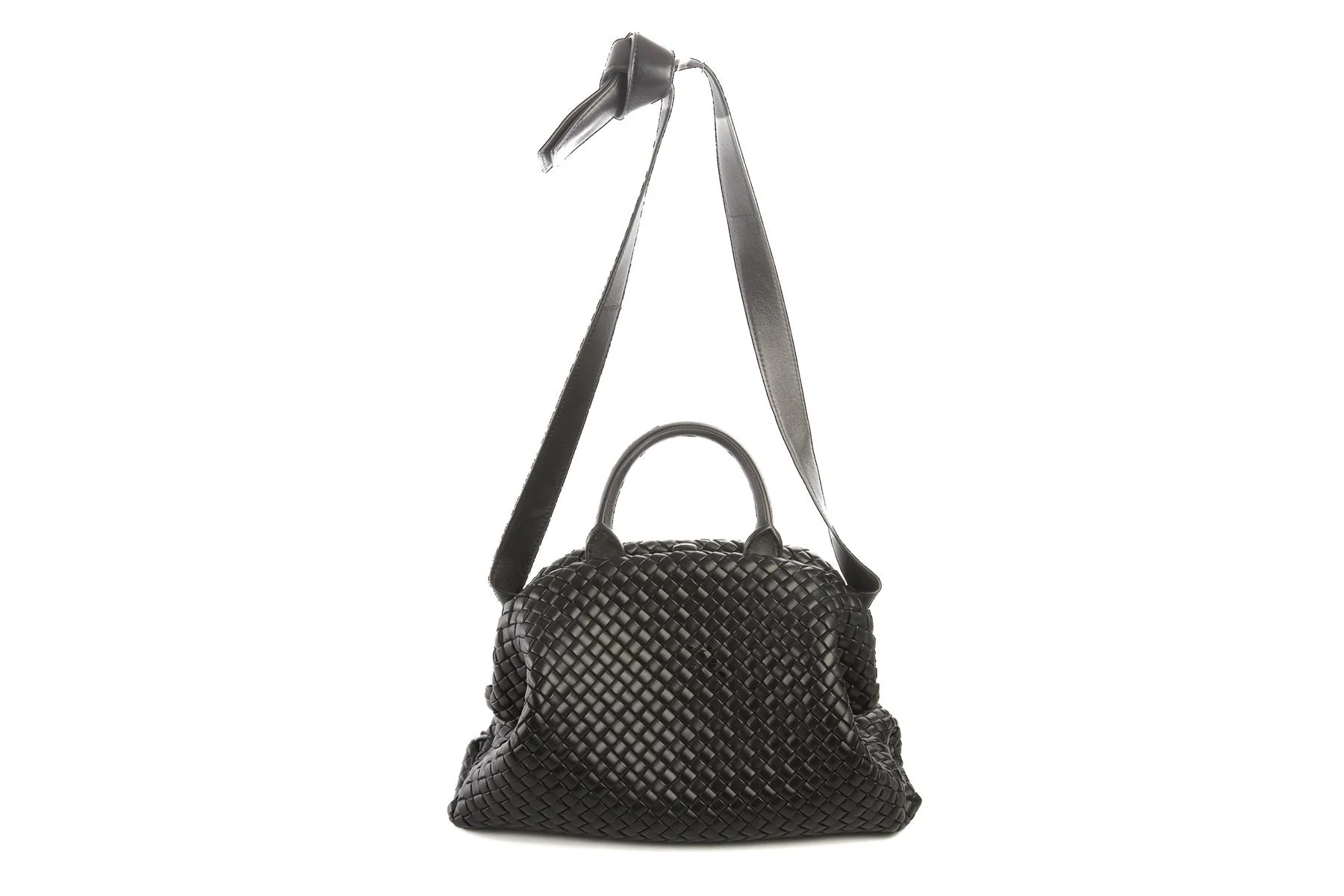 BOTTEGA VENETA BLACK HANDLE MEDIUM INTRECCIATO LEATHER TOTE BAG - Image 3
