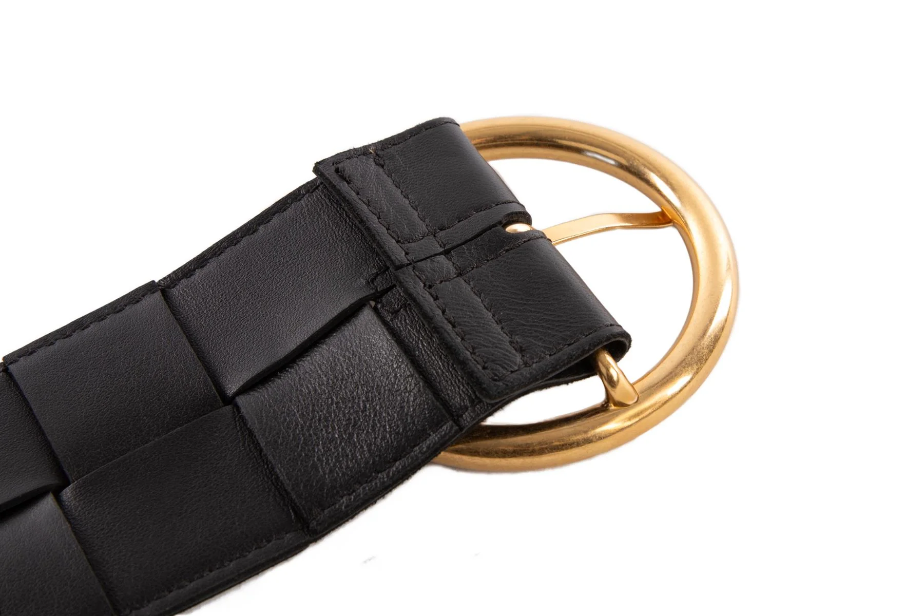 BOTTEGA VENETA BLACK INTRECCIATO LEATHER WAIST BELT 85CM - Image 2