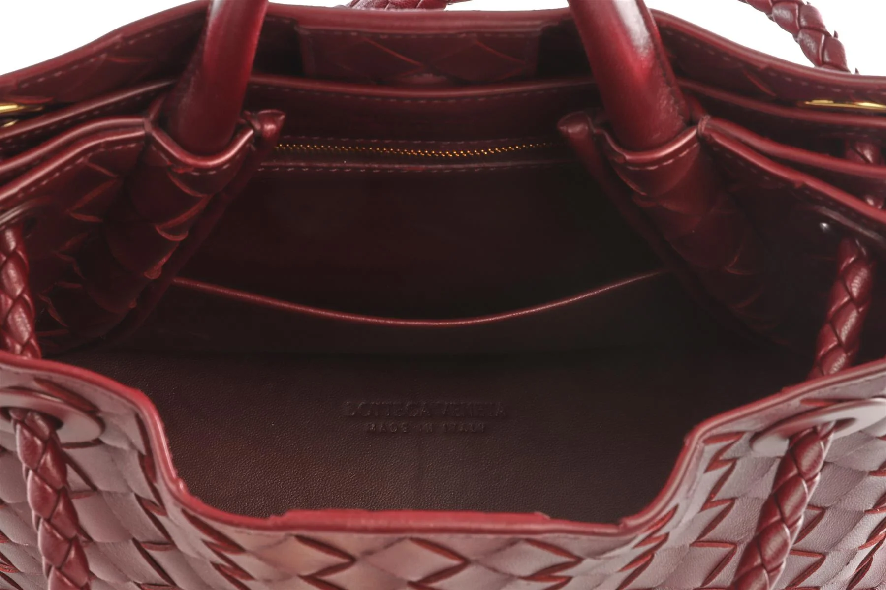 BOTTEGA VENETA BURGUNDY ANDIAMO SMALL INTRECCIATO LEATHER TOTE BAG - Image 11