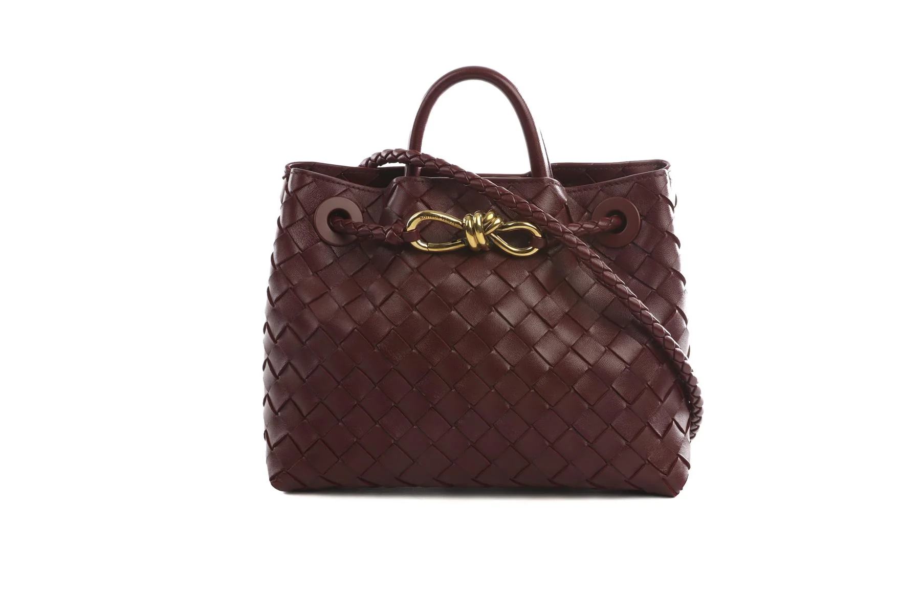 BOTTEGA VENETA BURGUNDY ANDIAMO SMALL INTRECCIATO LEATHER TOTE BAG - Image 2