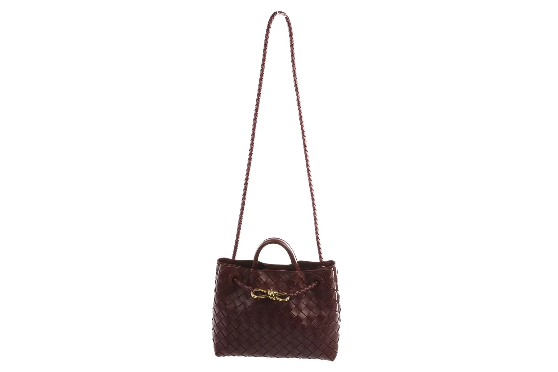 BOTTEGA VENETA BURGUNDY ANDIAMO SMALL INTRECCIATO LEATHER TOTE BAG - Image 3