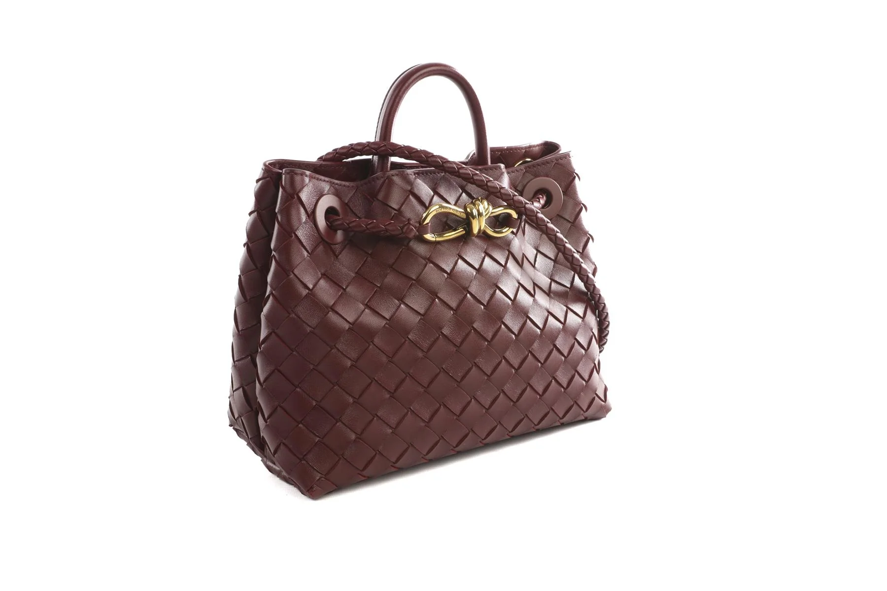 BOTTEGA VENETA BURGUNDY ANDIAMO SMALL INTRECCIATO LEATHER TOTE BAG - Image 4