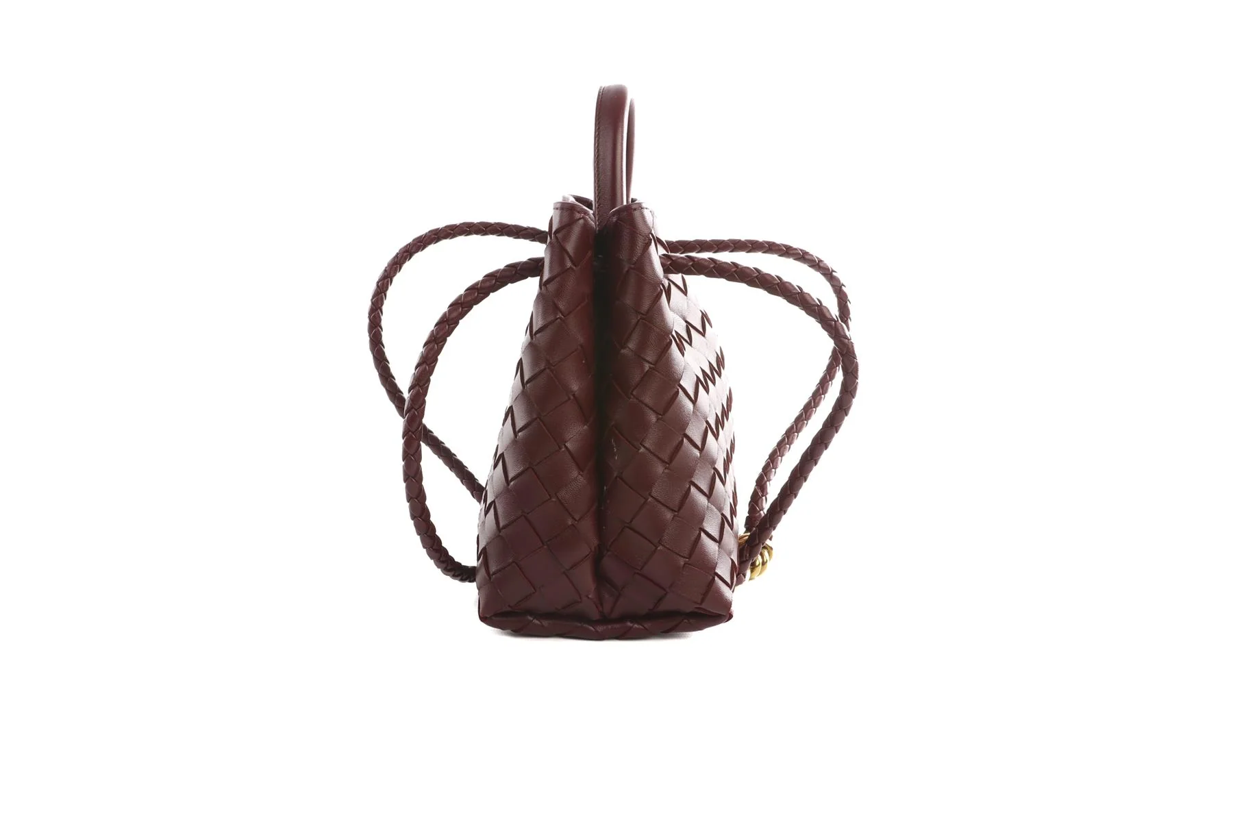 BOTTEGA VENETA BURGUNDY ANDIAMO SMALL INTRECCIATO LEATHER TOTE BAG - Image 5