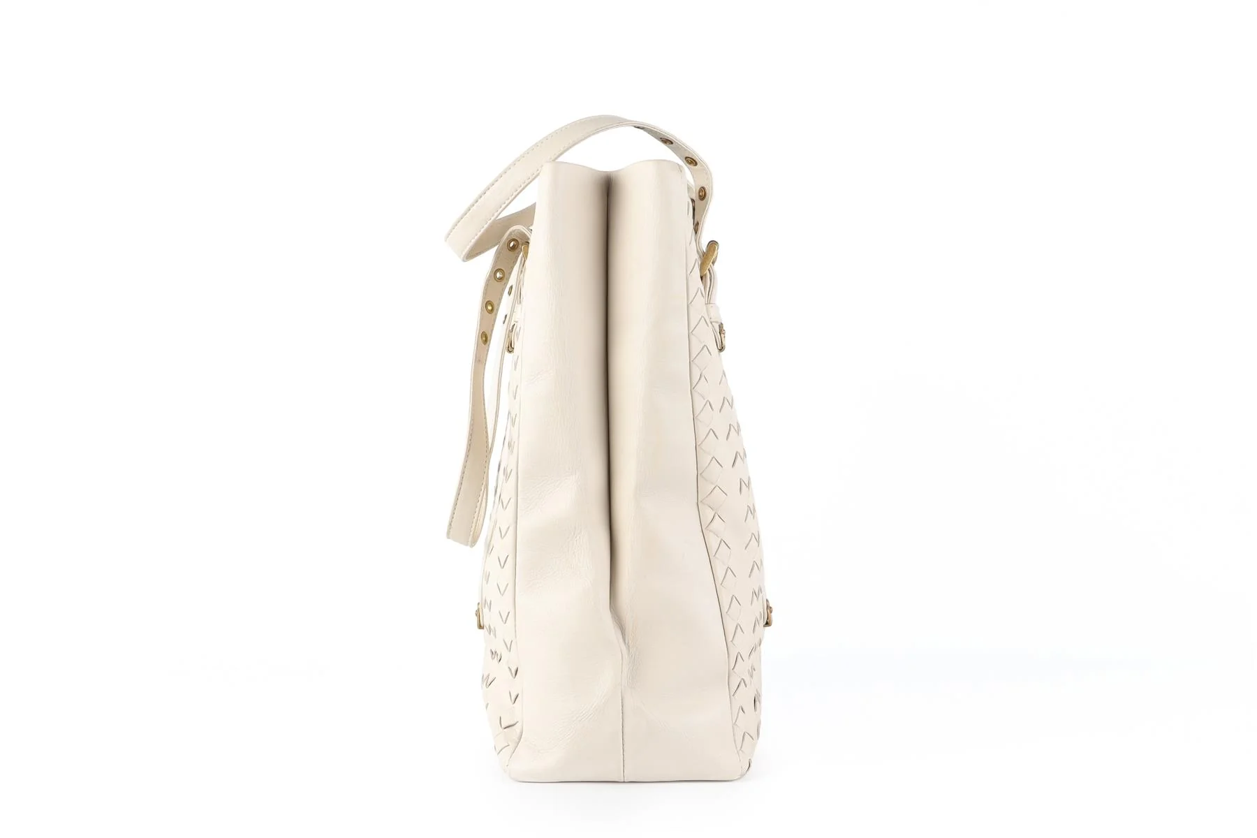 BOTTEGA VENETA ECRU INTRECCIATO LEATHER TOTE BAG - Image 4
