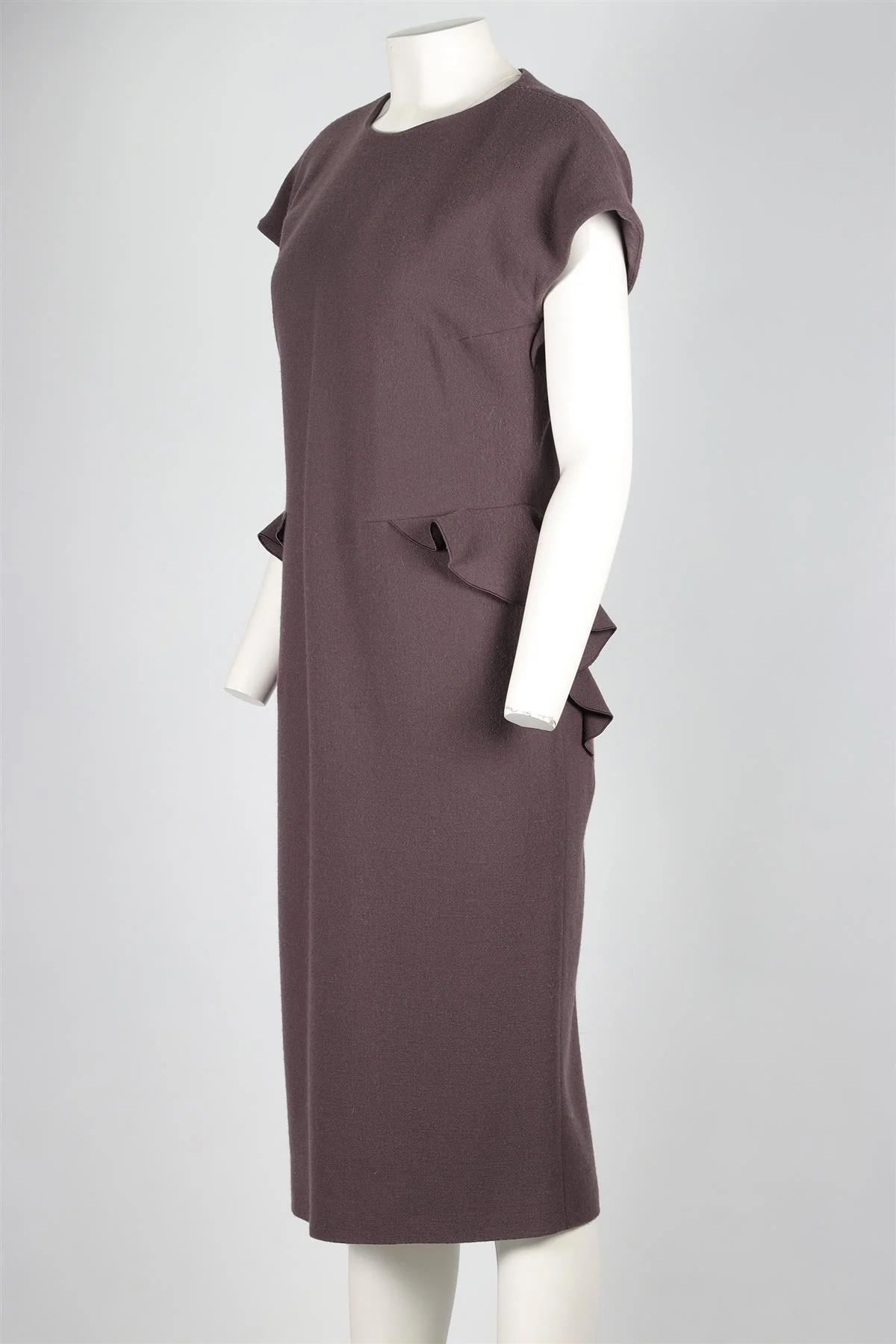 BOTTEGA VENETA MAUVE WOOL MIDI DRESS IT 46 UK 14 - Image 3