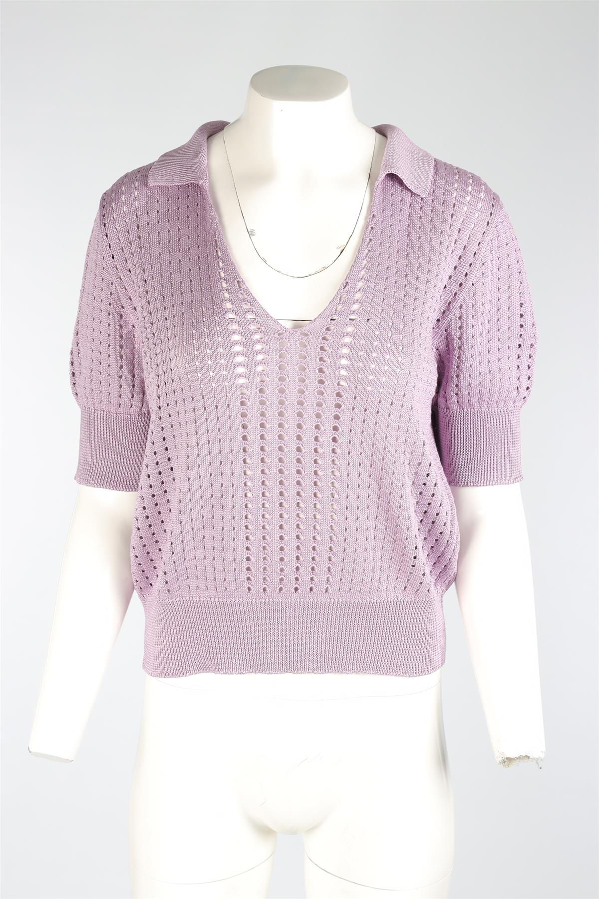 BOTTEGA VENETA PURPLE SILK POLO TOP IT 46 UK 14 - Image 2