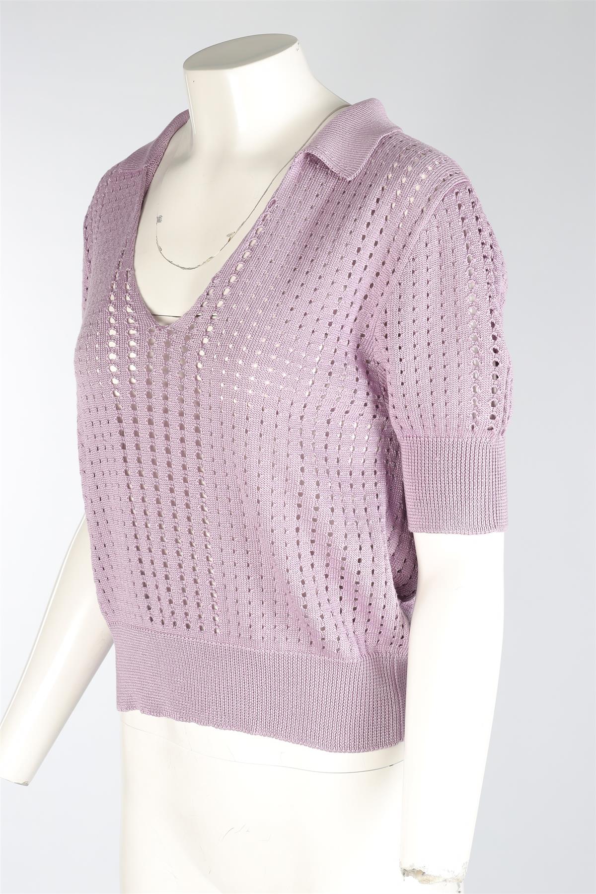 BOTTEGA VENETA PURPLE SILK POLO TOP IT 46 UK 14 - Image 3