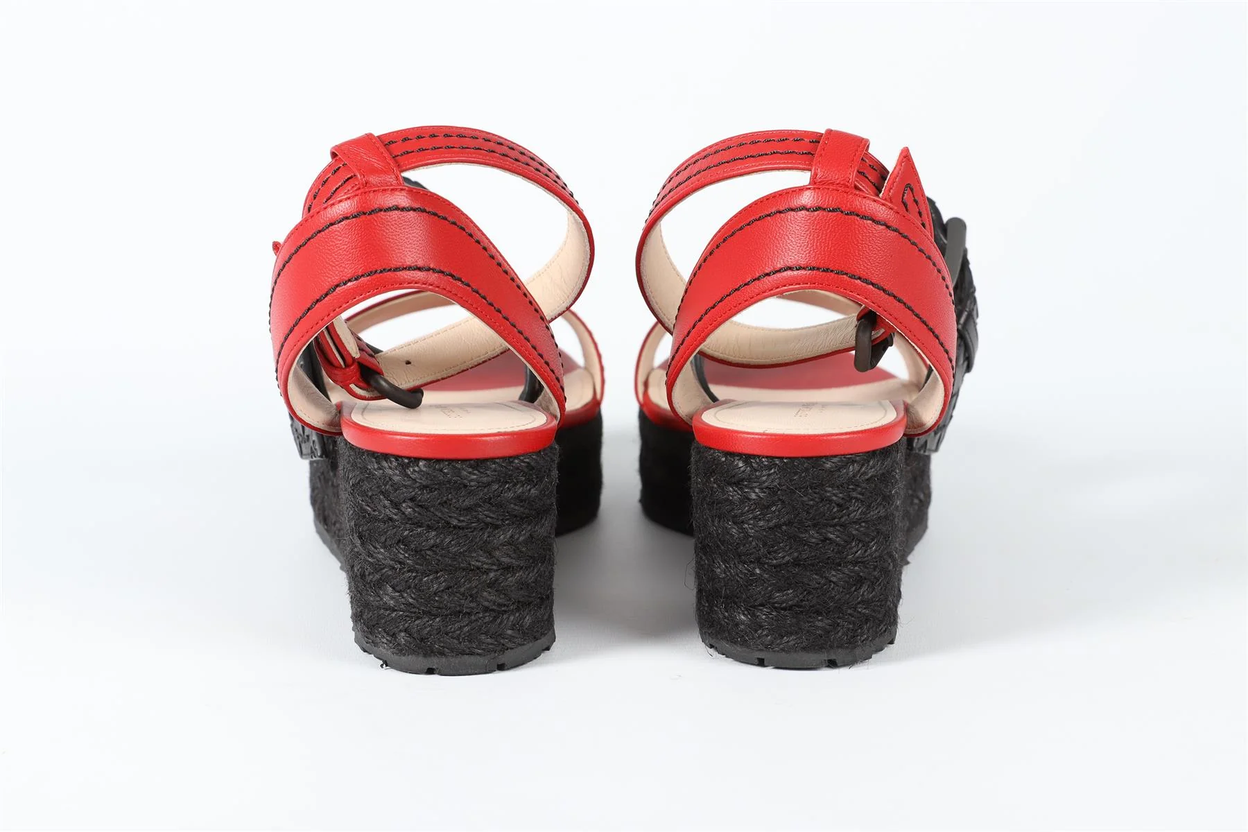BOTTEGA VENETA RED AND BLACK LEATHER PLATFORM SANDALS EU 39 UK 6 US 9 - Image 4