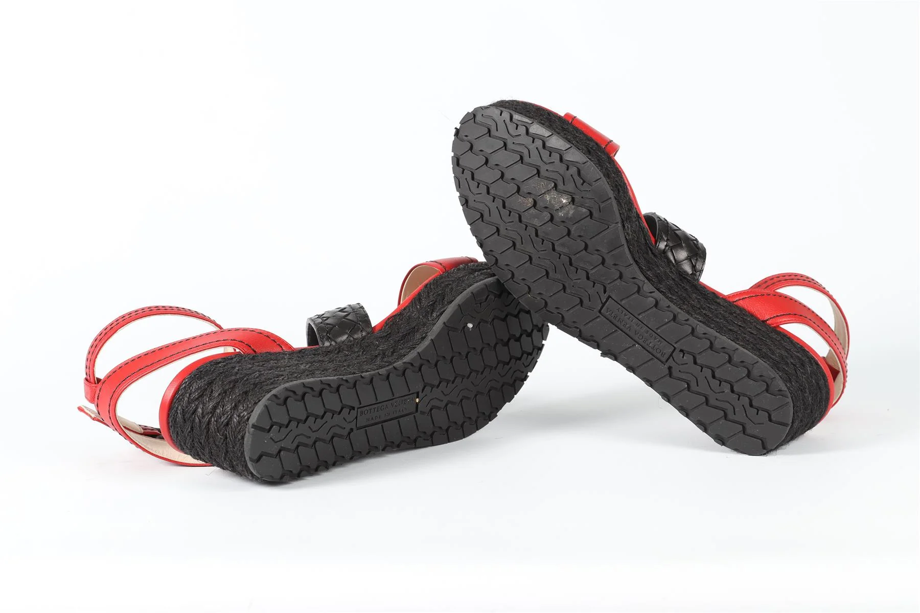 BOTTEGA VENETA RED AND BLACK LEATHER PLATFORM SANDALS EU 39 UK 6 US 9 - Image 5