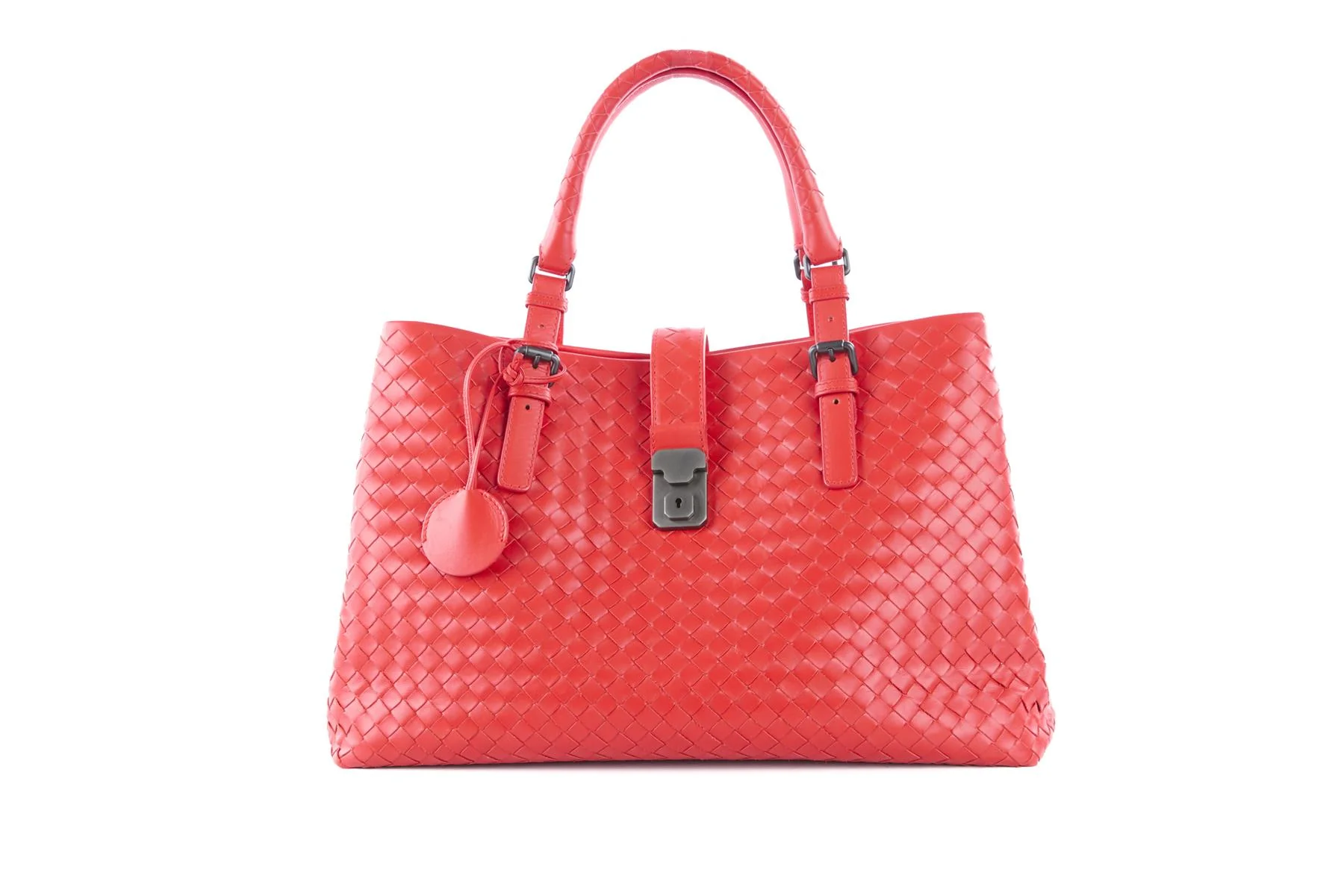 BOTTEGA VENETA RED ROMA LARGE INTRECCIATO LEATHER TOTE BAG - Image 2