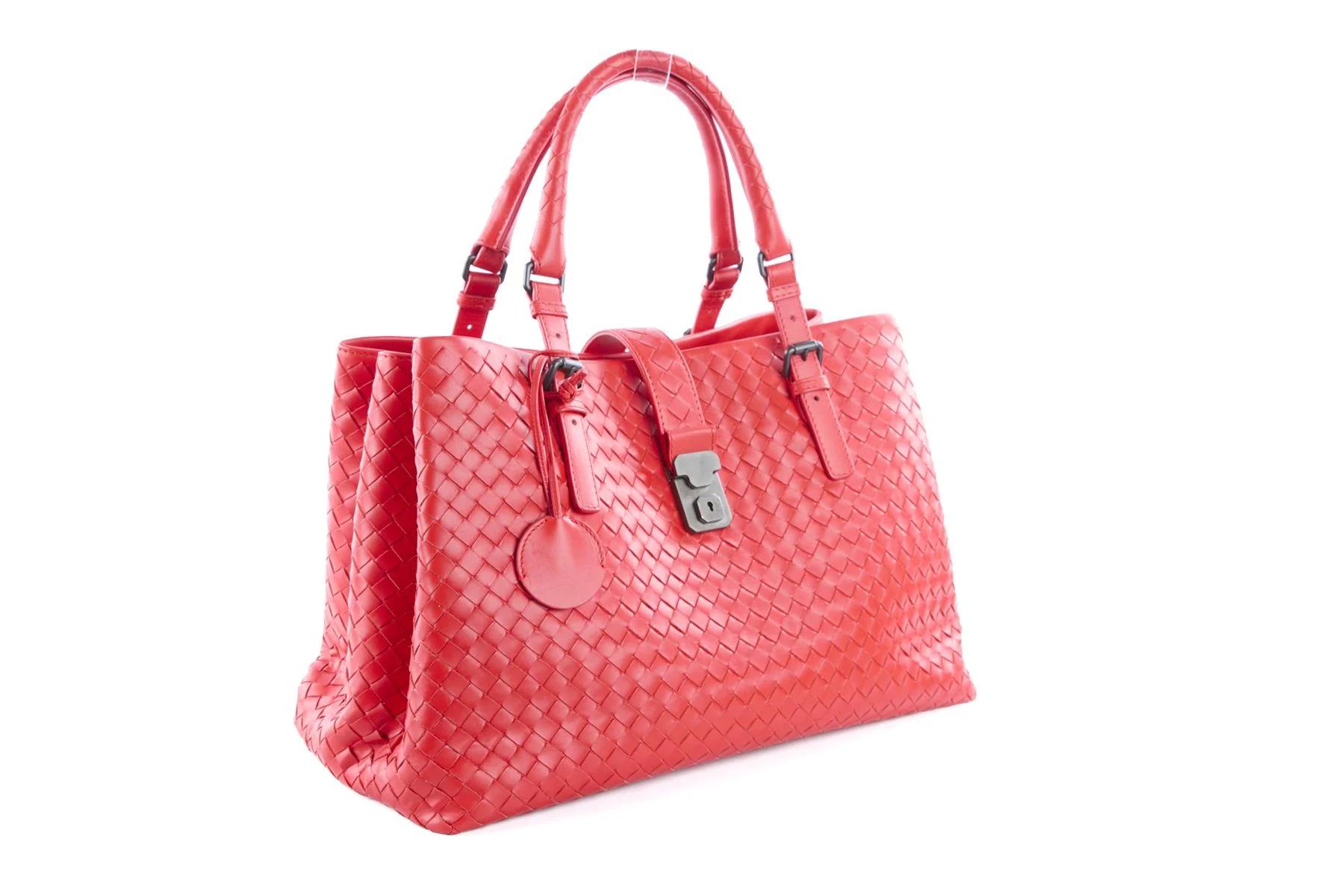 BOTTEGA VENETA RED ROMA LARGE INTRECCIATO LEATHER TOTE BAG - Image 3