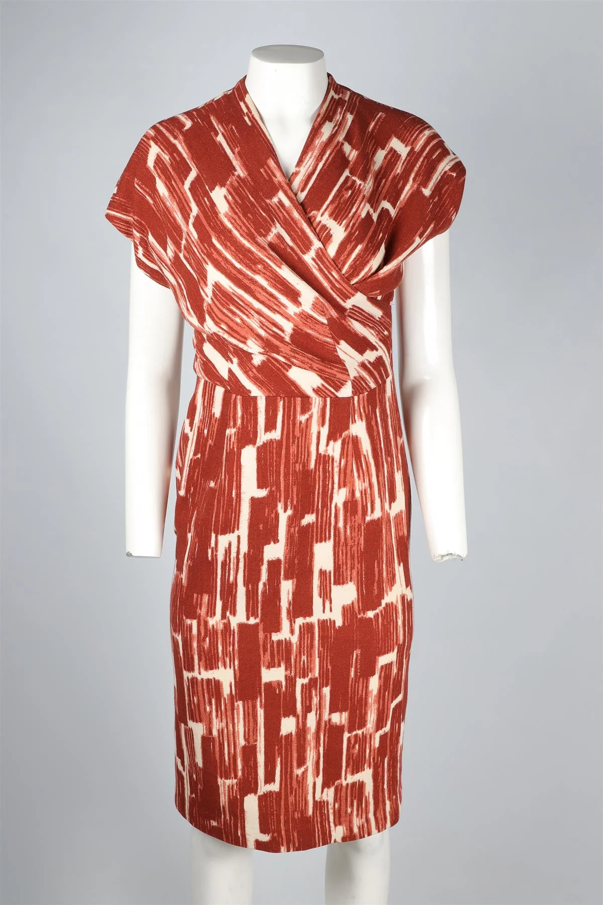 BOTTEGA VENETA RED WOOL MIDI DRESS IT 40 UK 8 - Image 2