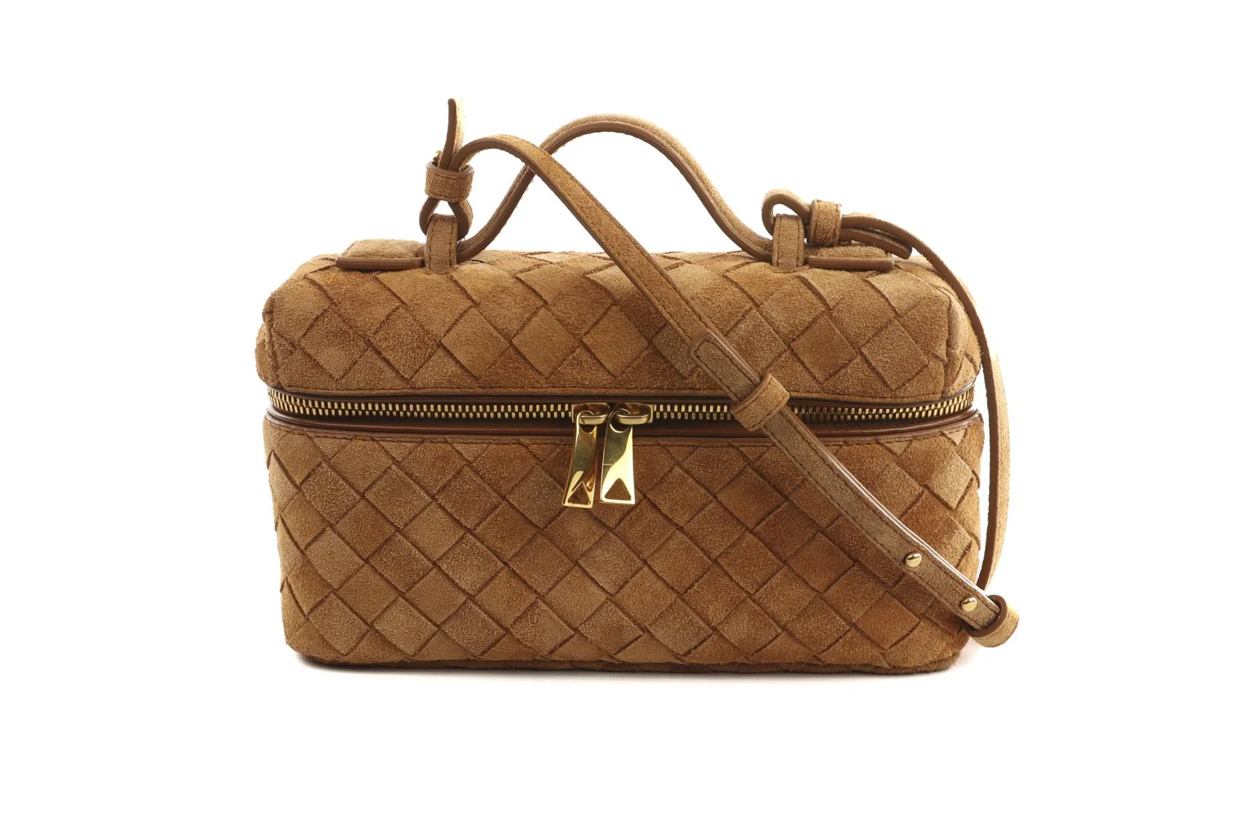 BOTTEGA VENETA TAN BANG BANG VANITY MINI INTRECCIATO SUEDE TOTE BAG - Image 2