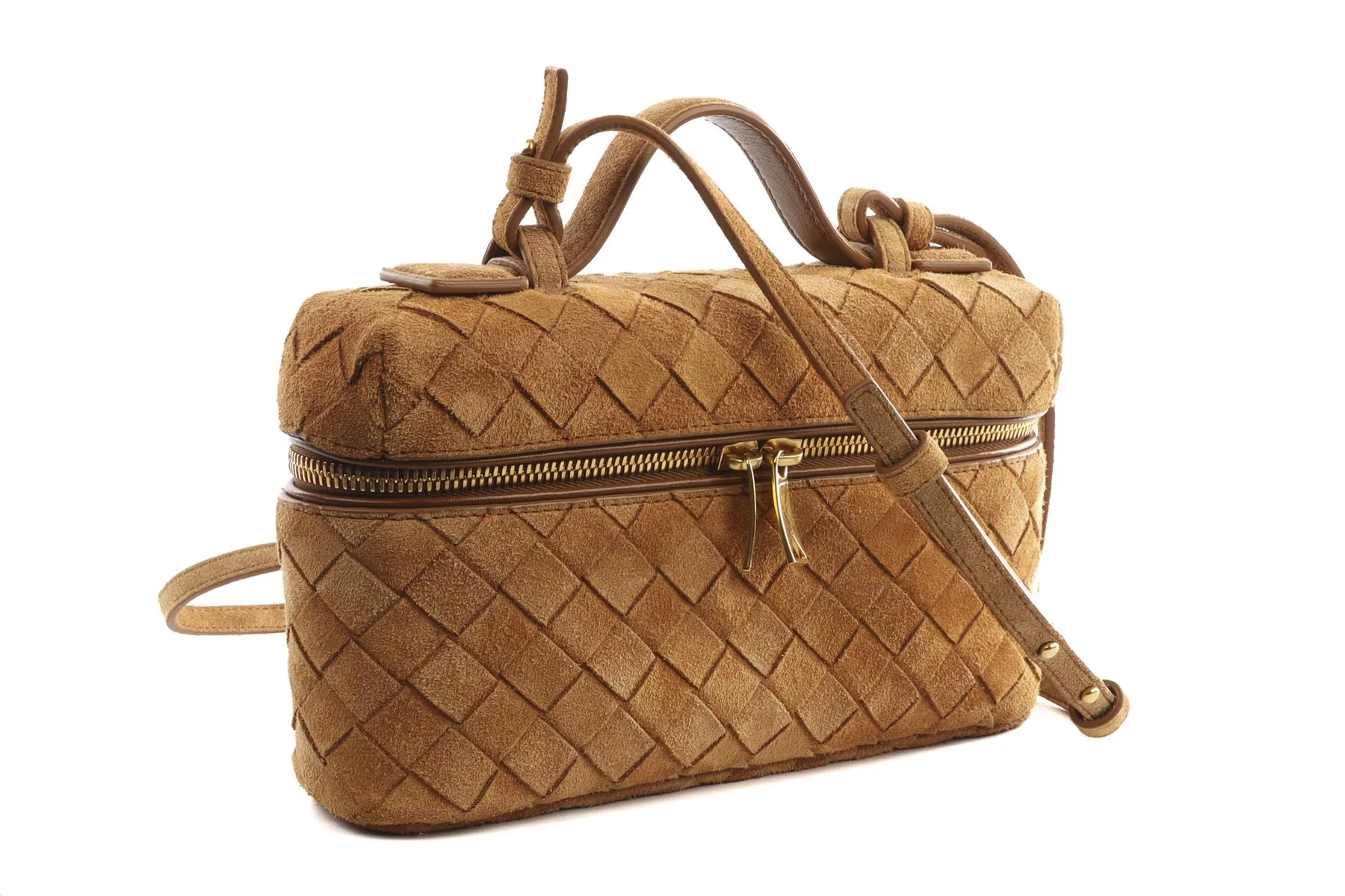 BOTTEGA VENETA TAN BANG BANG VANITY MINI INTRECCIATO SUEDE TOTE BAG - Image 4