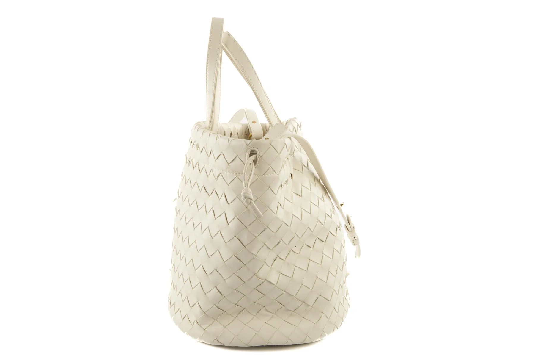 BOTTEGA VENETA WHITE CASTELLO INTRECCIATO LEATHER BUCKET BAG - Image 5